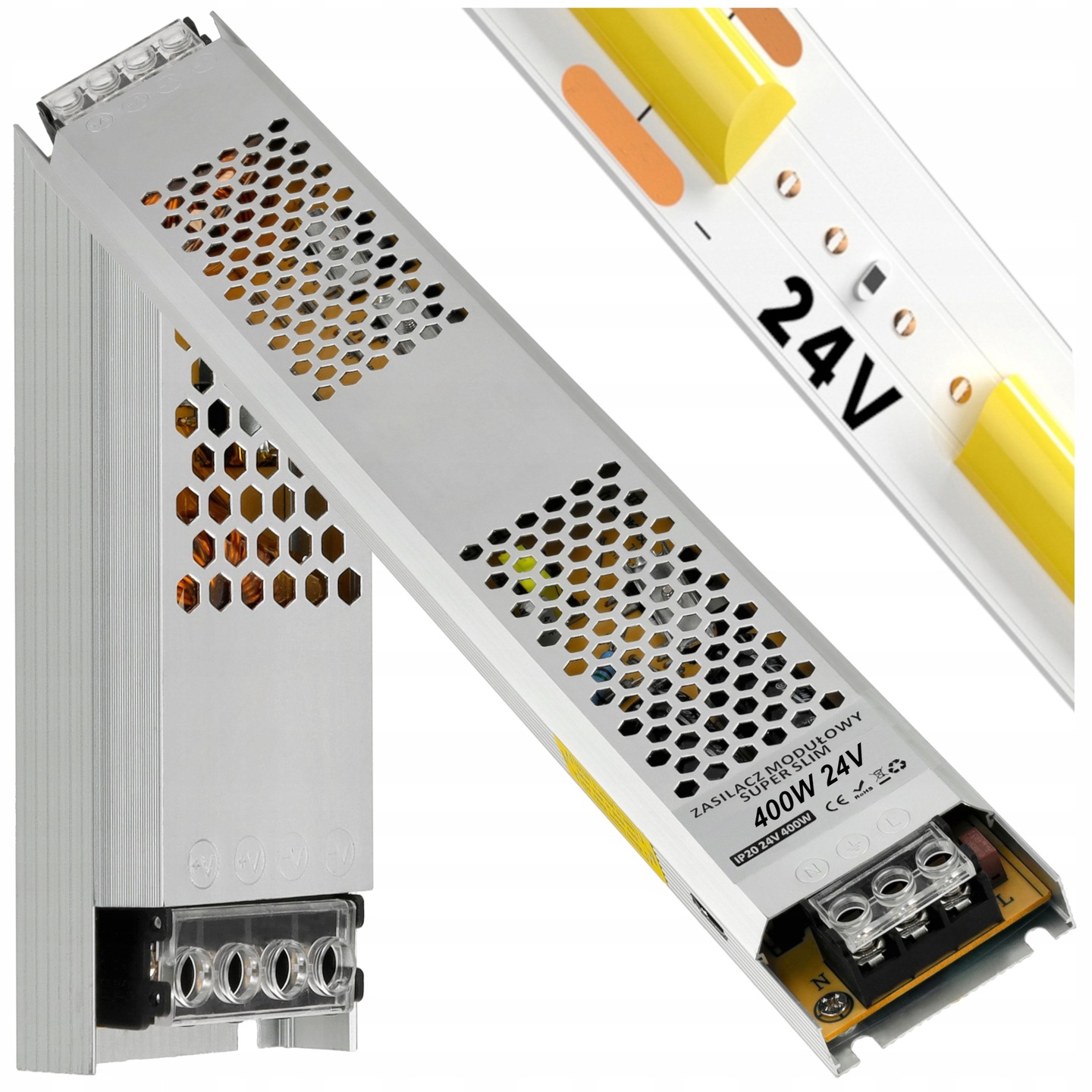 Zasilacz Led 24V 400W 16,67A IP20 Montażowy Do Taśmy Led Slim Bardzo Wąski