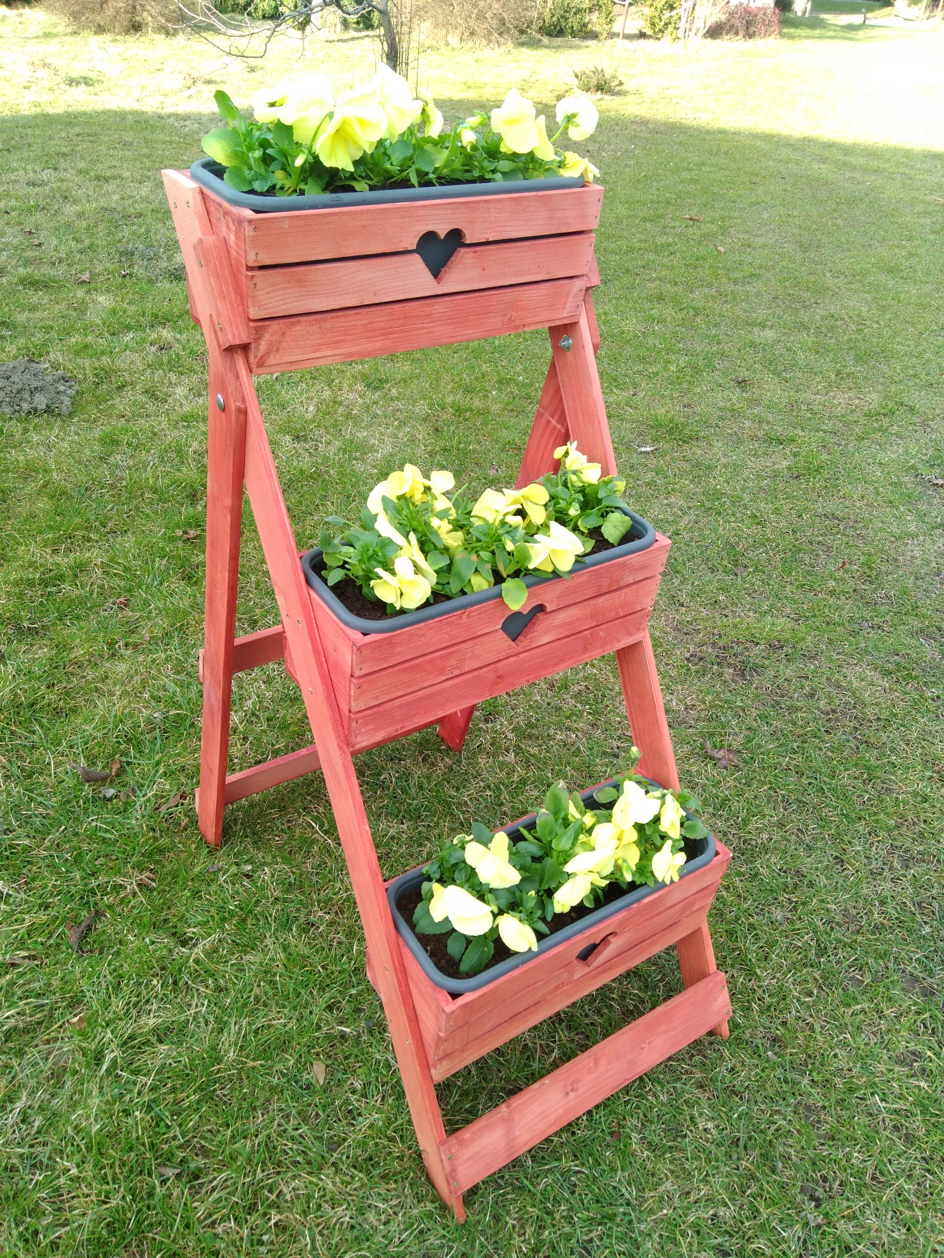 KWIETNIK DREWNIANY DRABINKA STOJAK NA KWIATY SERCE PREZENT TIK