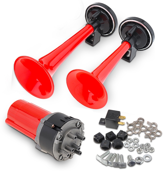 GŁOŚNY DWUTONOWY SYGNAŁ DŹWIĘKOWY FANFARA KLAKSON + KOMPRESOR TIR TRĄBKI