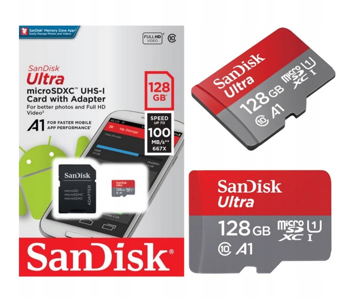 SanDisk Karta pamięci Ultra micro SD 128GB 100 МБ/с Модель SDSQUNR-128G-GN6MN