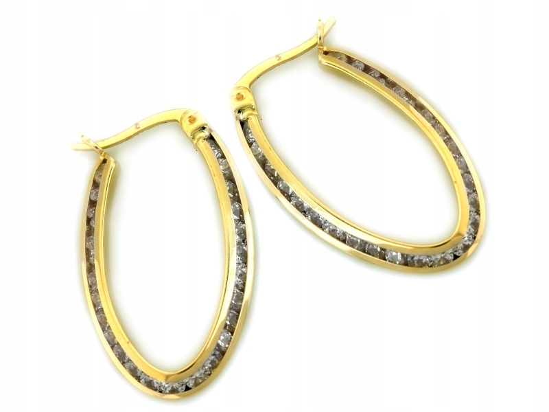 Dámské náušnice ze zlata 585 s lesklými zirkon ovál jako dárek