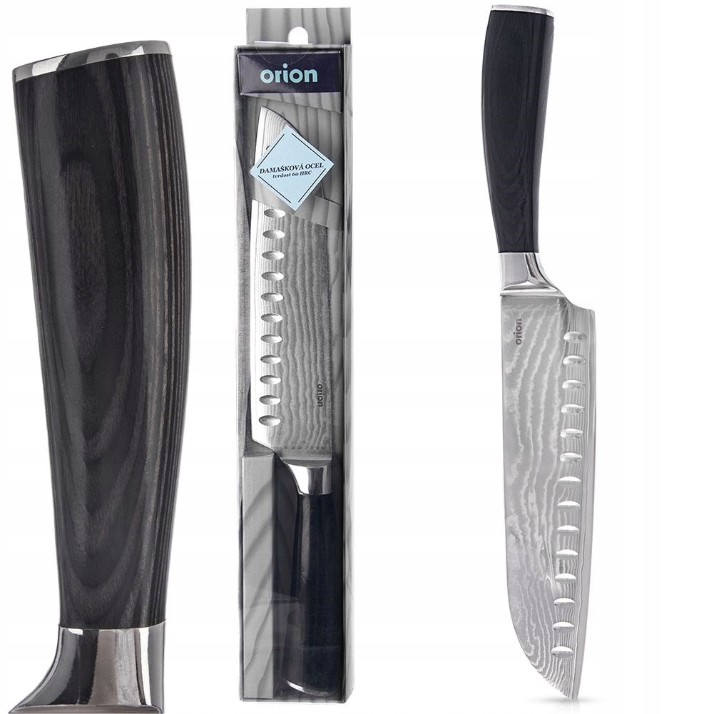 Nůž Orion Damscus na krájení sekání Santoku ocel damascénská