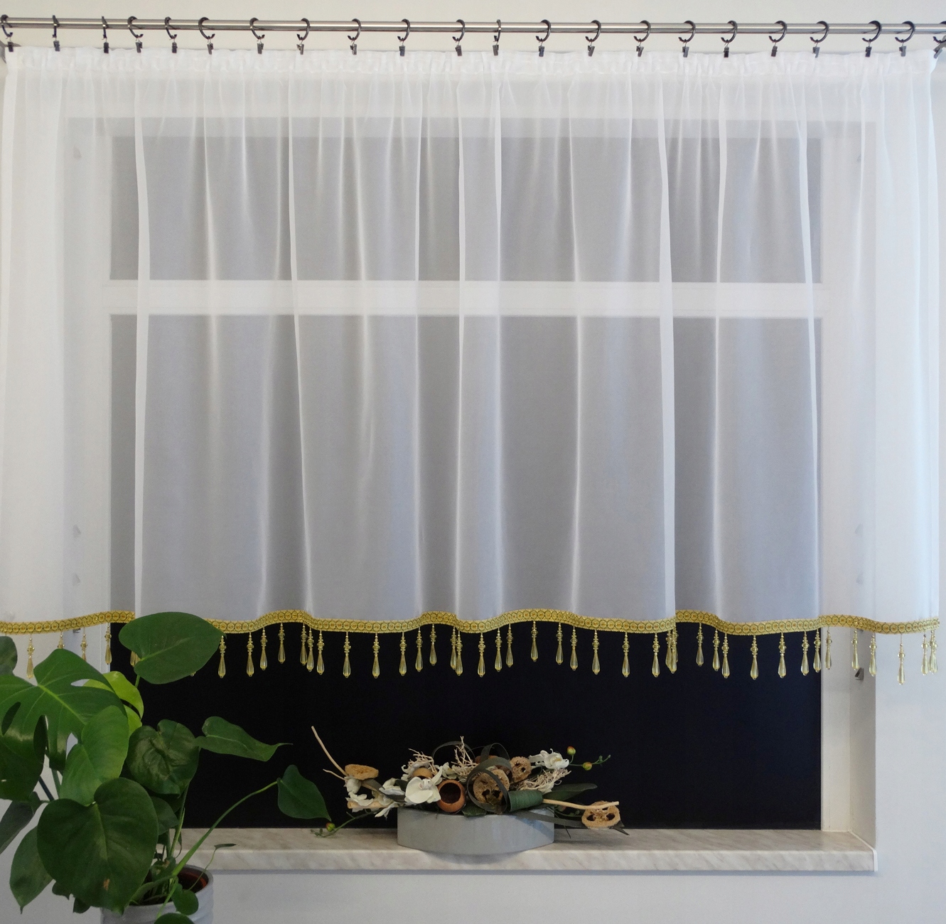 Mg Záclona Voál jednoduché korálky Zlaté dlouhé 290x120