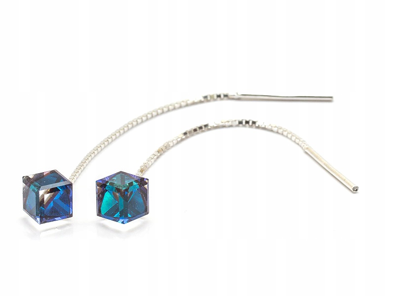 Srebrne długie kolczyki z kr. Swarovski Cube 6 Bbl