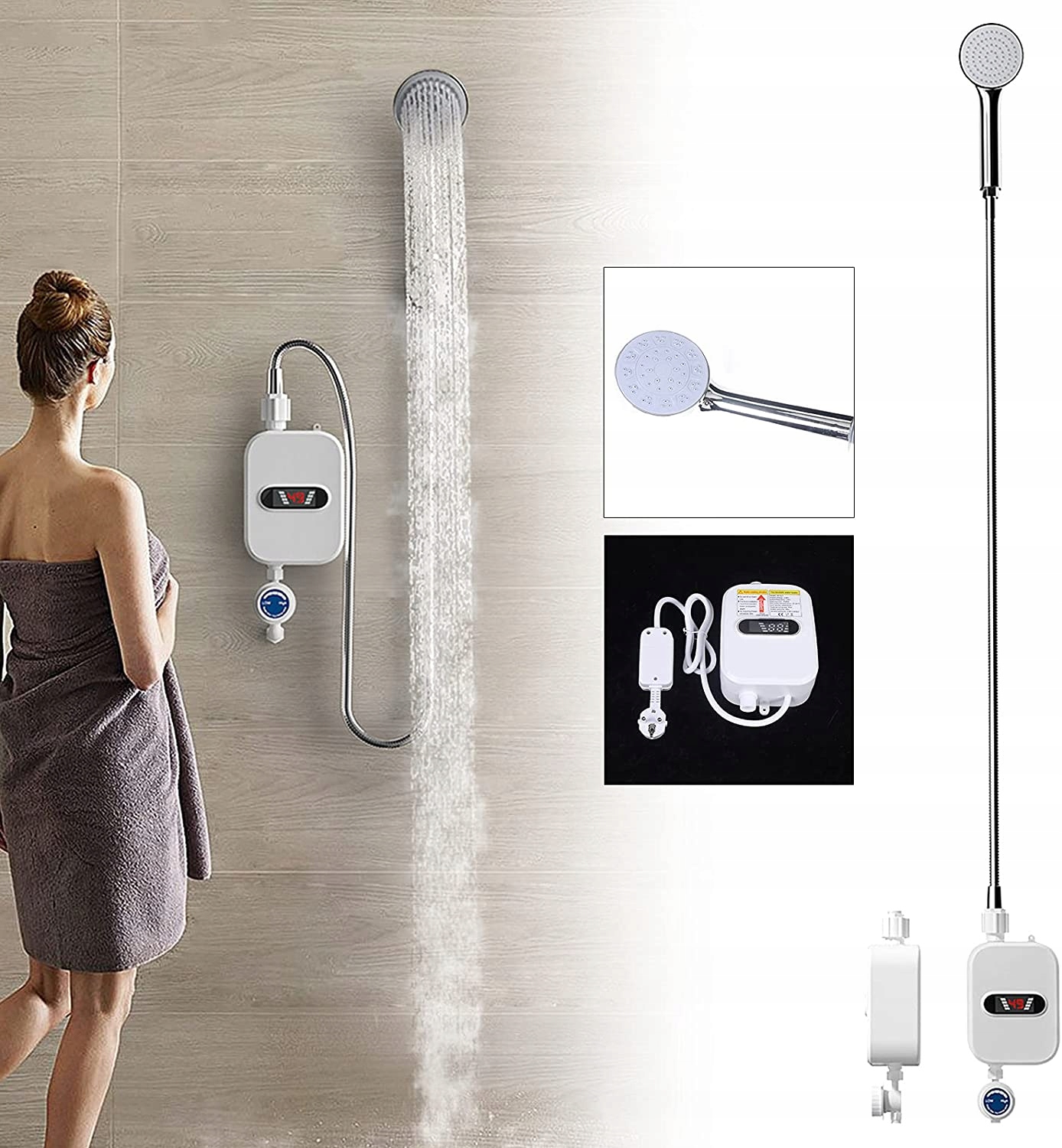 PRZEPŁYWOWY PODGRZEWACZ WODY PRYSZNIC 3500 W LCD Moc 3000 W