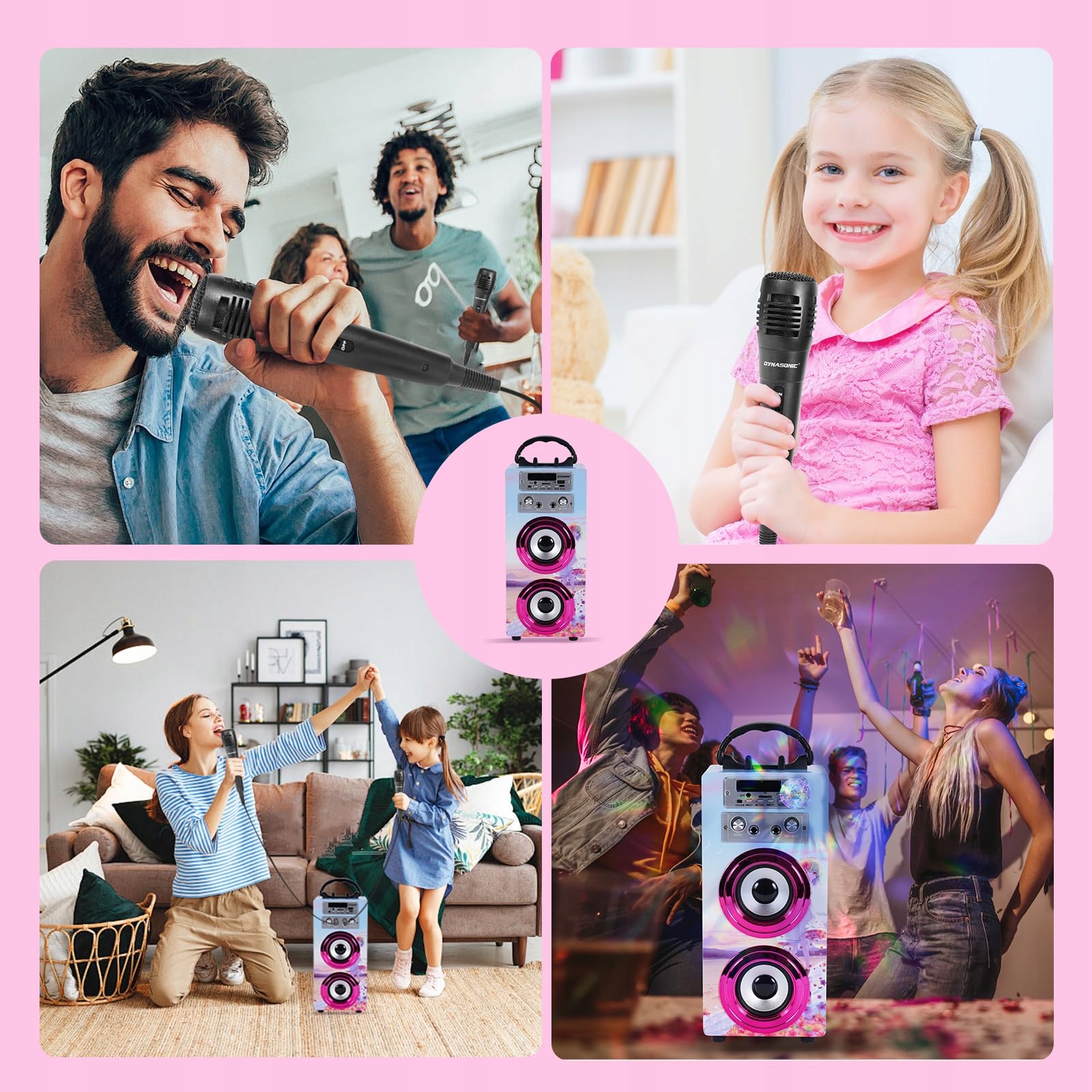 DYNASONIC Karaoke Z Mikrofonami Bluetooth Głośnik Dla Dzieci 5-13 Lat — miniatura 4