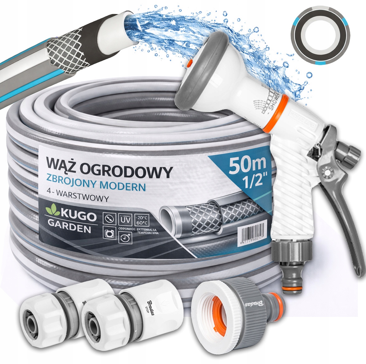 Hadice 1/2" 50 m 4 Vrstvy Plus Moderní Pistole Set Bradas