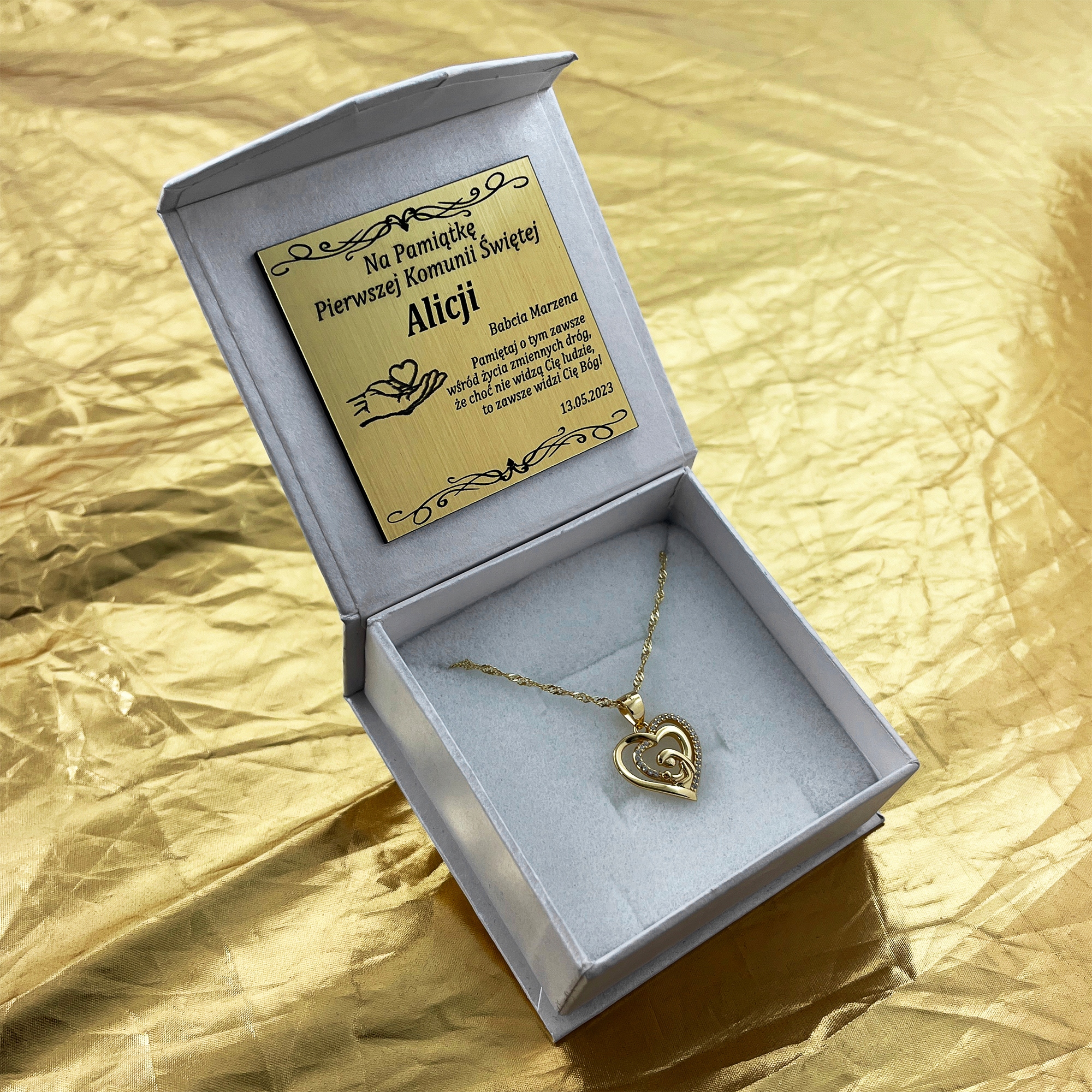 POZŁACANY ŁAŃCUSZEK Z MEDALIKIEM PR. 925 PAMIĄTKA I KOMUNII ŚWIĘTEJ+GRATISY Marka Golden Celebrity