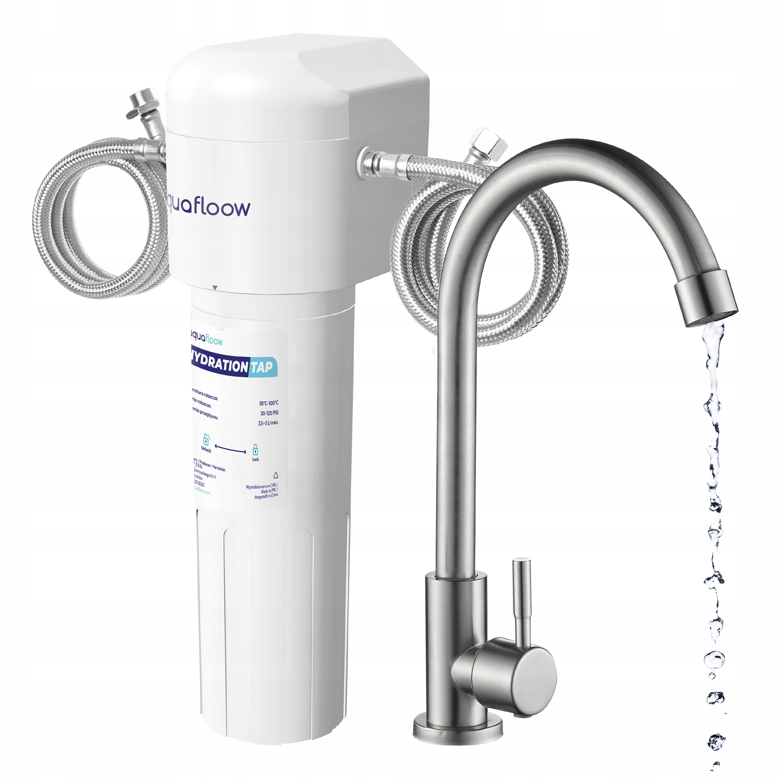 Kuchynský kohútik batéria výtok 28 cm poddrezový vodný filter AquaFloow