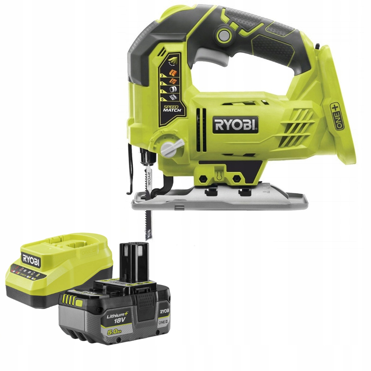 Ryobi Akumulátorová Pila Ryobi R18JS-0 Nabíječka Akumulátor 5 Ah