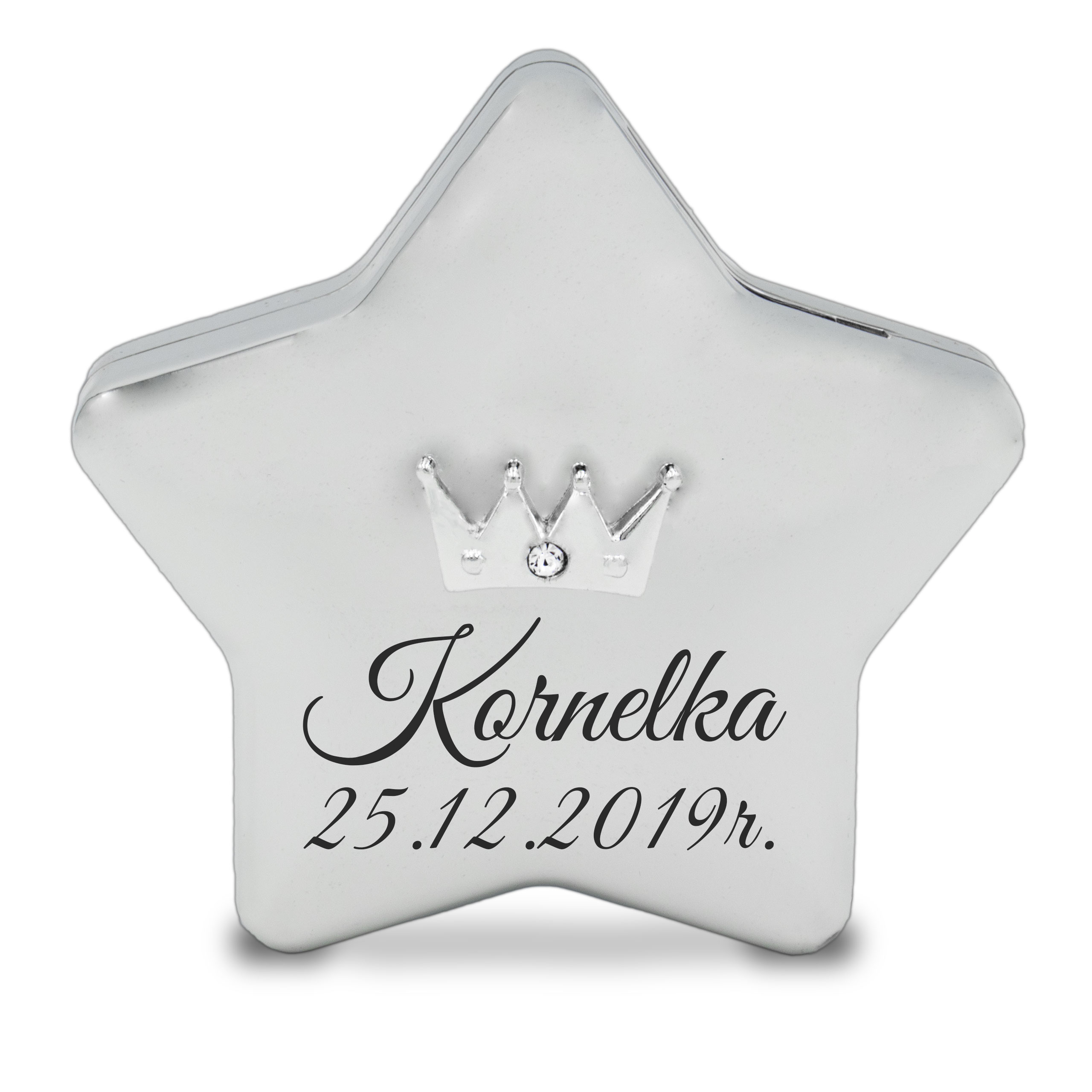 

Srebrna Skarbonka Gwiazda Grawer Chrzest Roczek