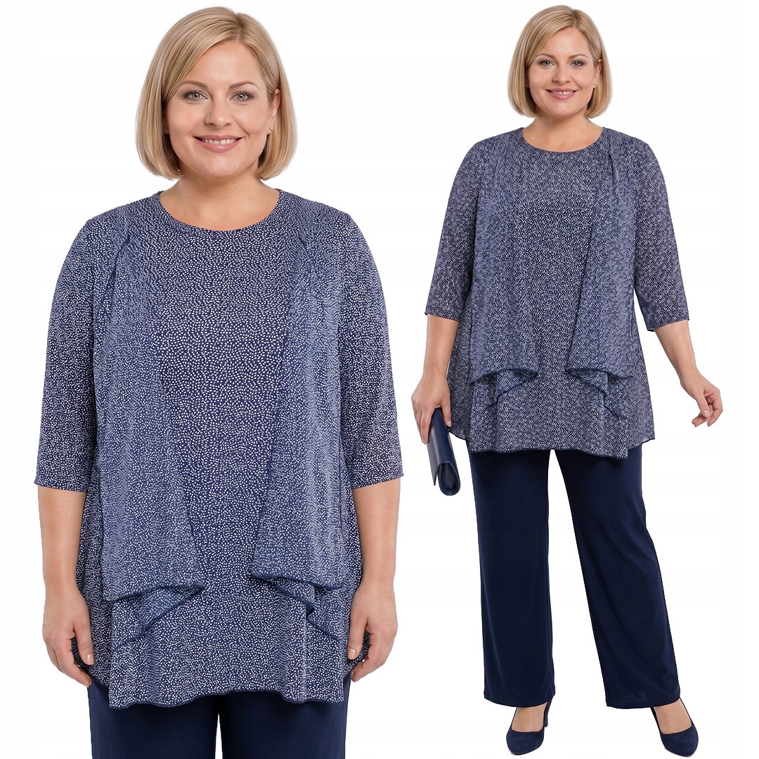 Tmavě modrá tunika s bílými puntíky plus size velikost 48/50