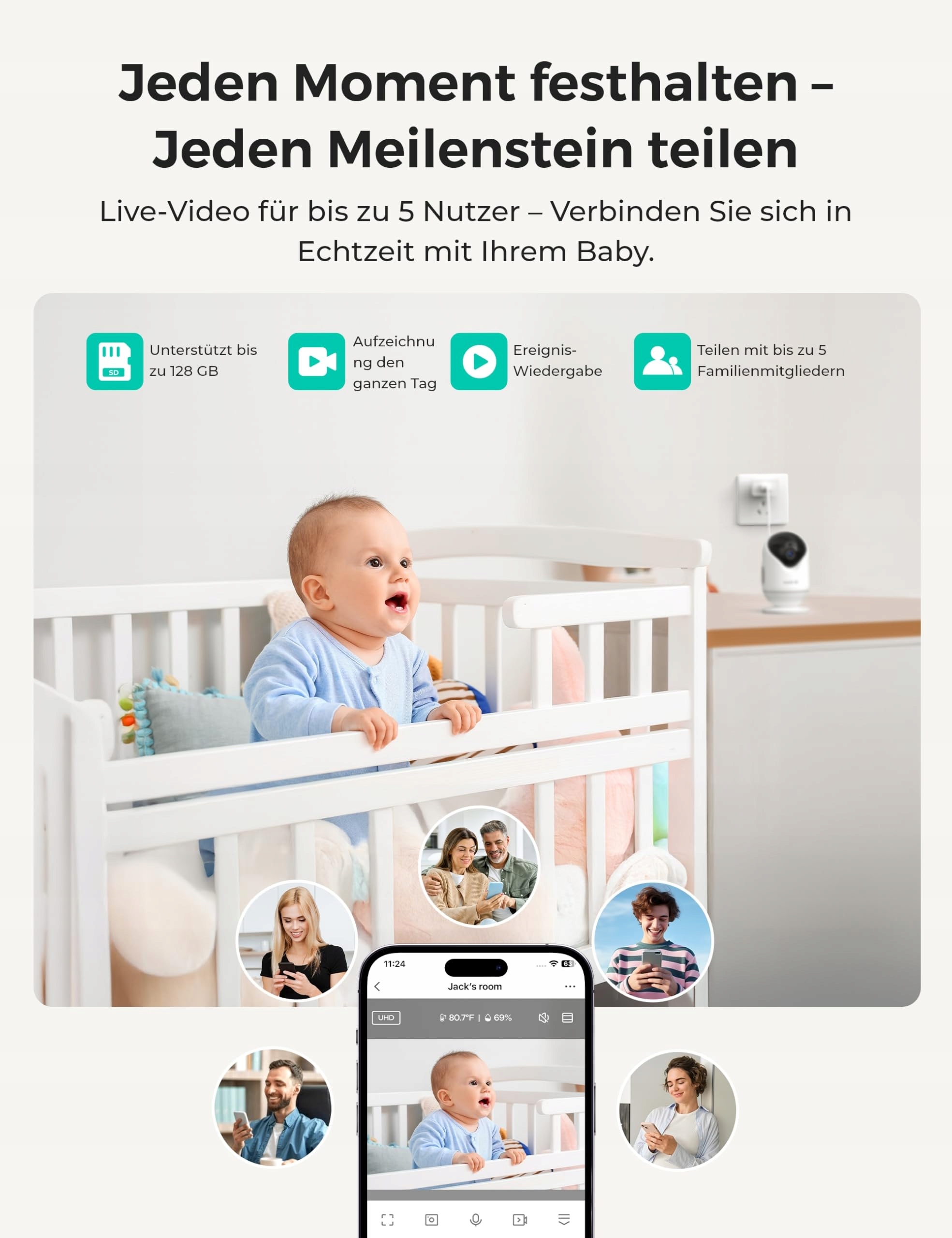 Dr.Care VistaView Lite inteligentna niania z Wi-Fi 4" 720P Split Screen — miniatura 6