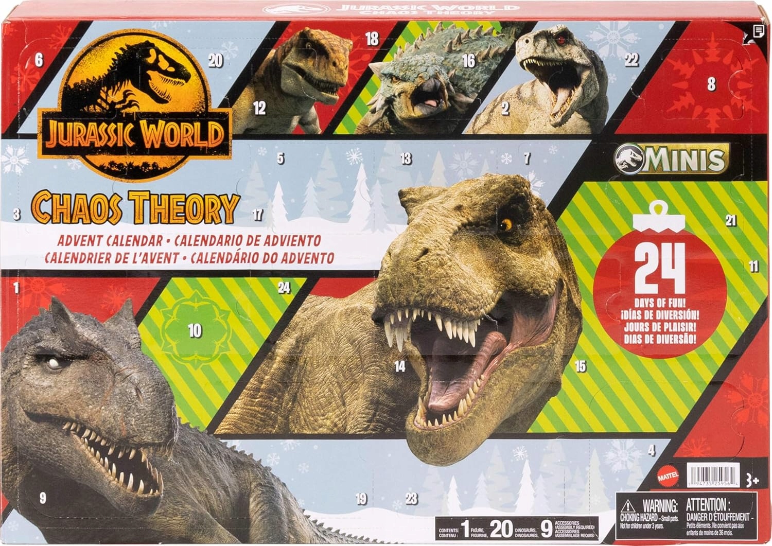 Адвент-календарь Jurassic World Chaos Theory JBG37, 20 мини-динозавров и аксессуары, от 3 лет