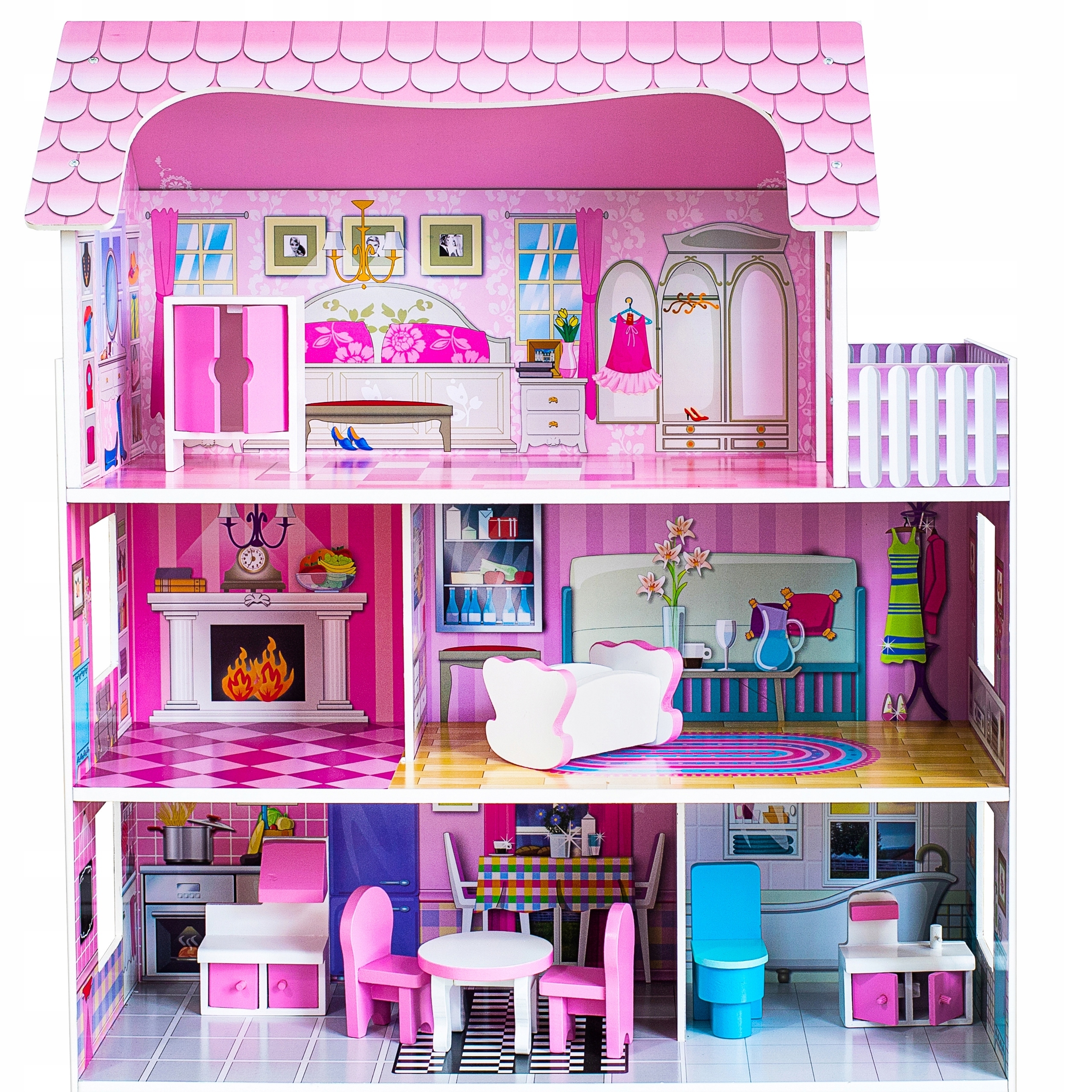 БОЛЬШОЙ ДЕРЕВЯННЫЙ ДОМИК ДЛЯ КУКОЛ С БАЛКОНОМ ВИЛЛА