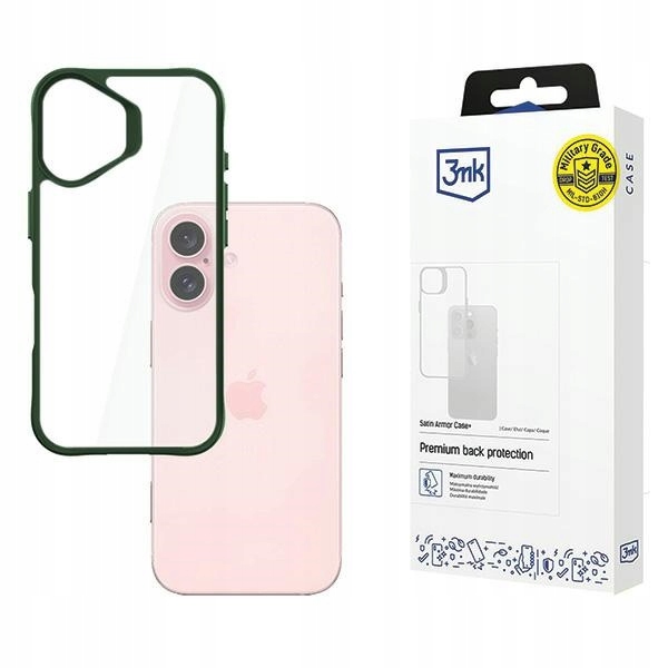 Etui 3mk Satin Armor Case+ Green na Apple iPhone 16 przezroczyste 3mk