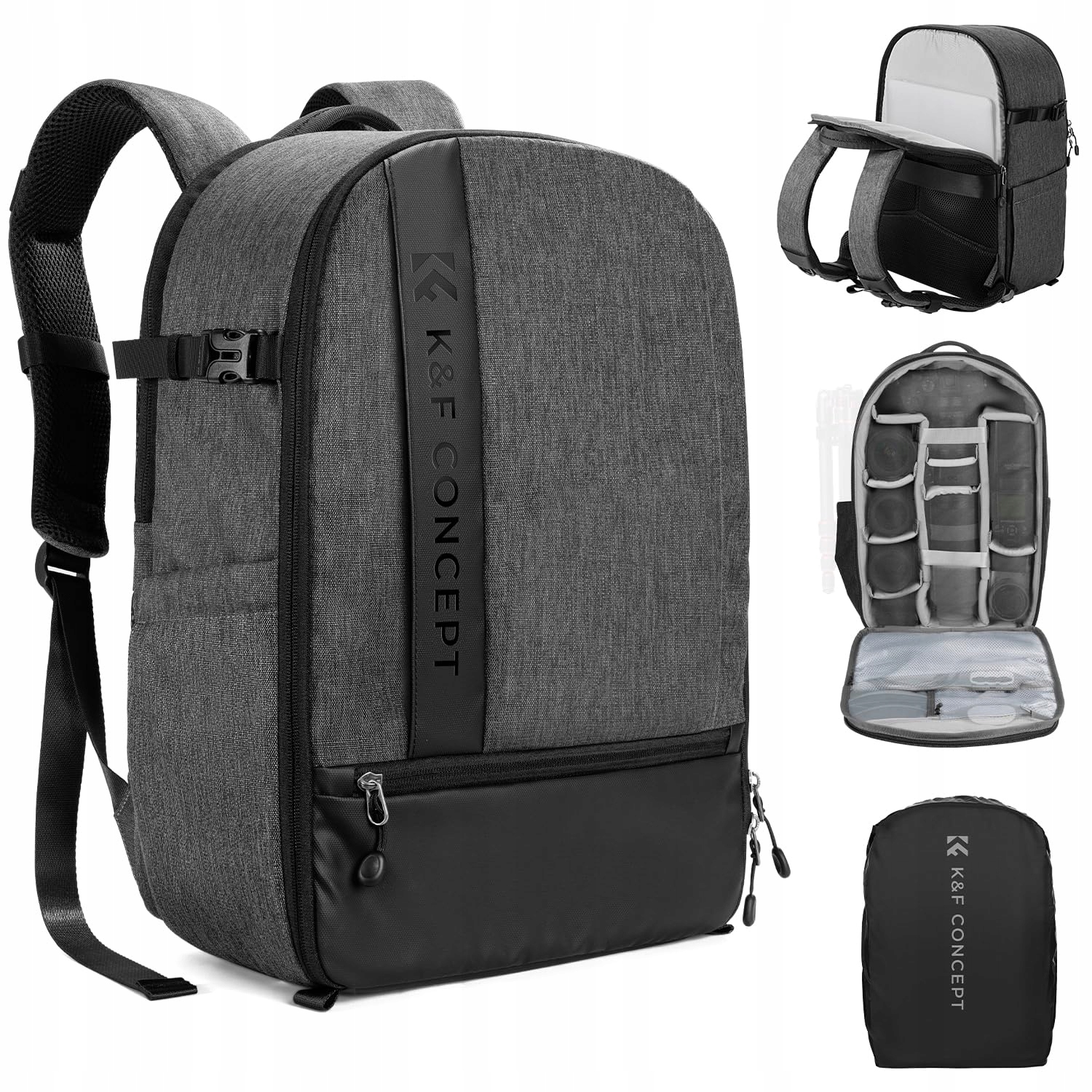 K&F CONCEPT Plecak Fotograficzny 18L Na Aparat Laptop 15.6" Szary