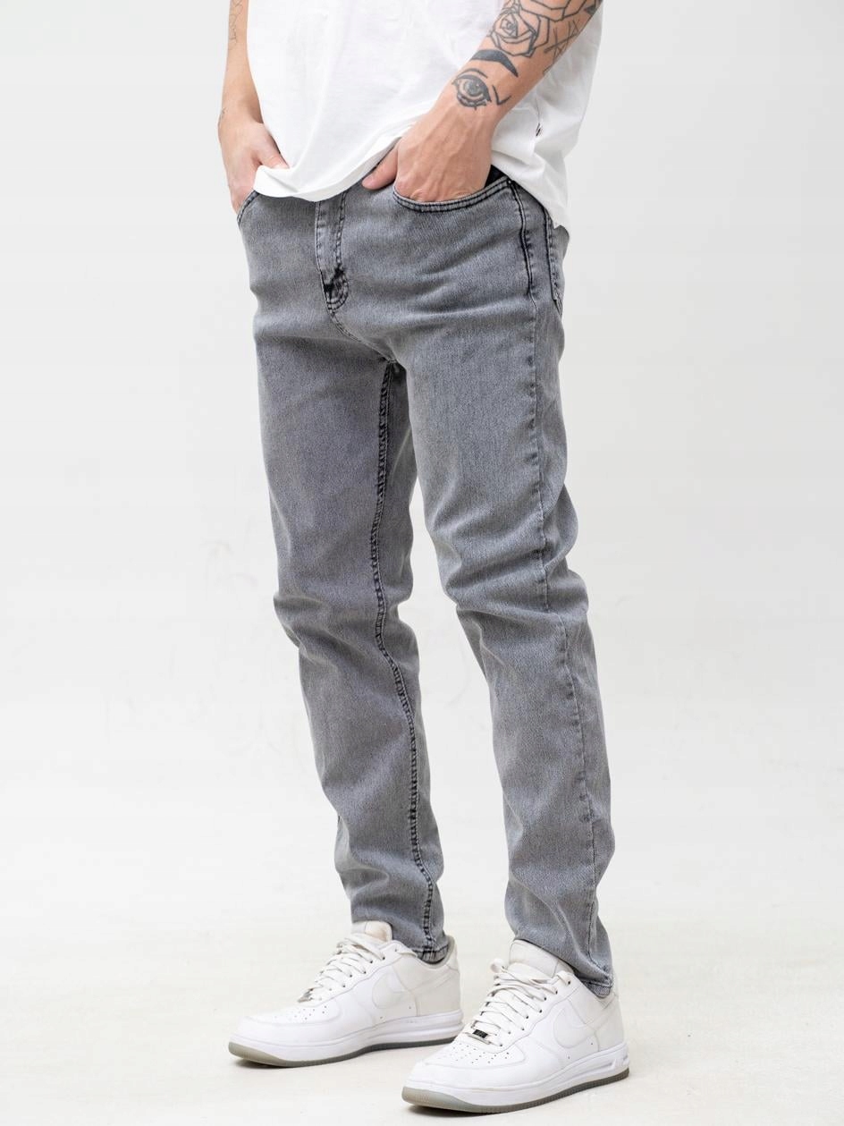 Pánské Džínové Kalhoty Jednoduché Klasické Šedé Jigga Mini Výšivka Logo 38
