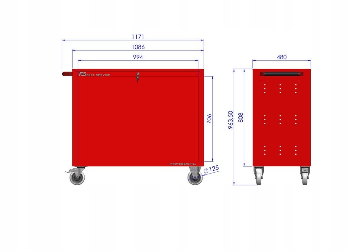 Wózek warsztatowy TRUCK z 5 szufladami PT-222 Wyposażenie w zestawie Nie