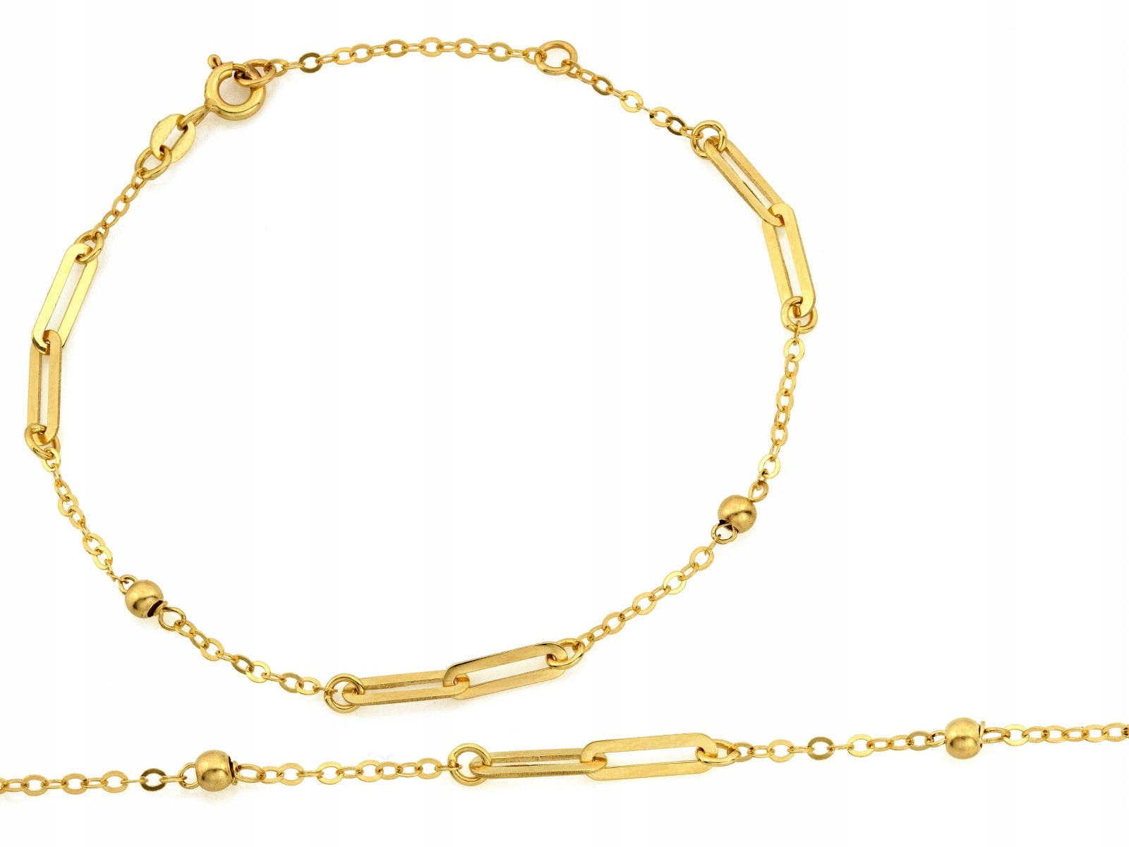 Módní zlatý náramek 585 s kuličkami a velkými články 18 cm dárek 1.57 g