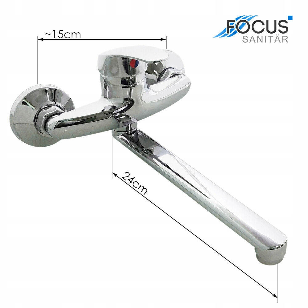 BATERIA KUCHENNA ZLEWOZMYWAKOWA UMYWALKOWA ŚCIENNA DŁUGA WYLEWKA Kolor srebrny
