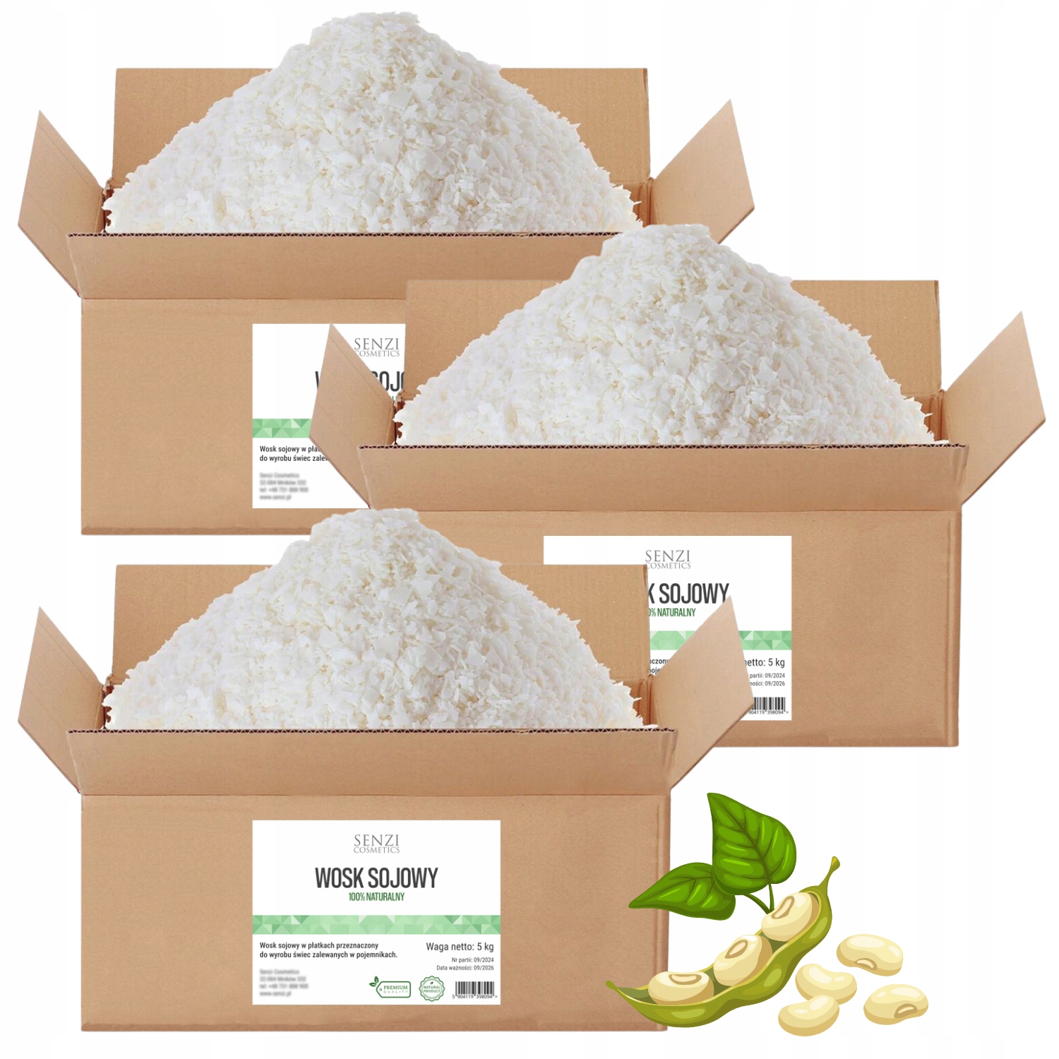 Vosk pro masážní sójové svíčky 100% přírodní, veganské vločky 3x5 kg