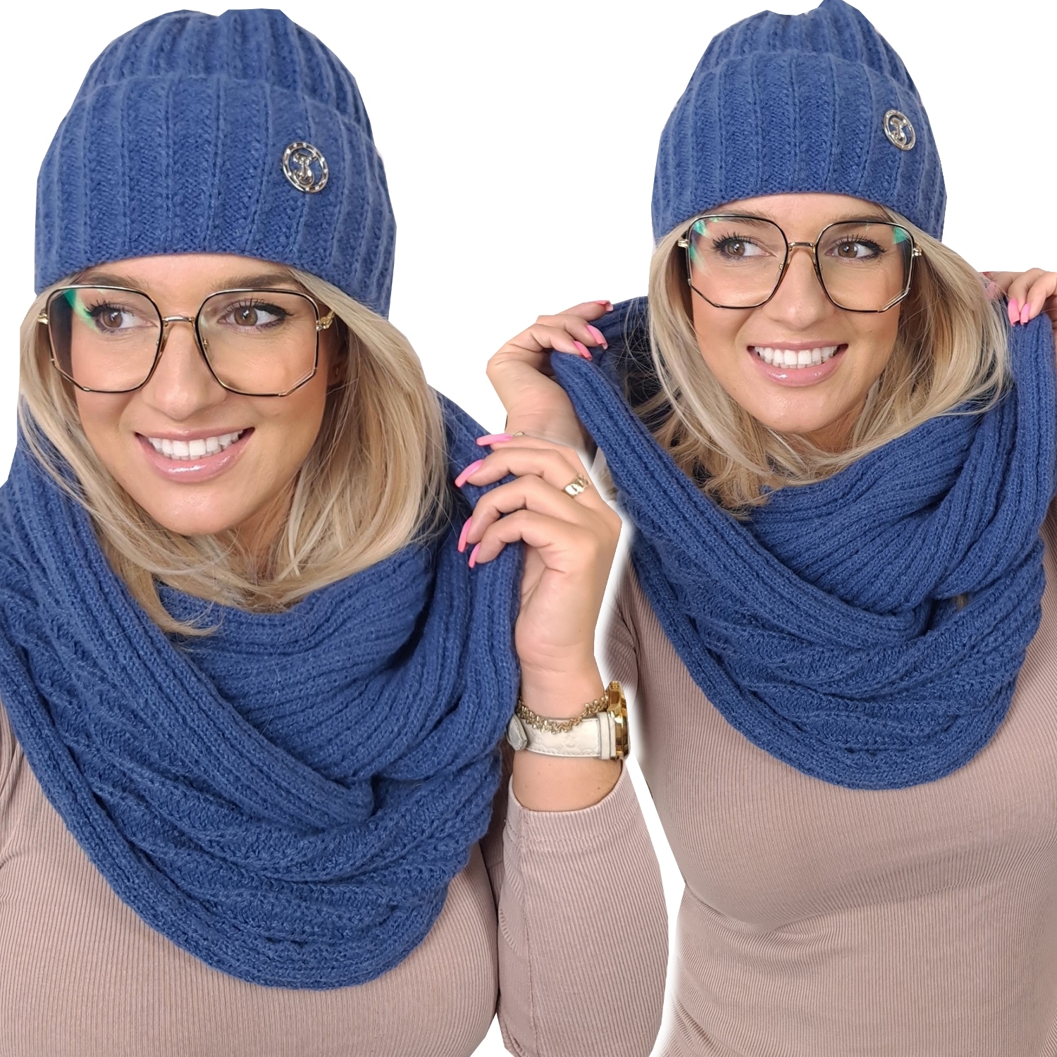 zimní dámský komplet Čepice Nákrčník šála Teplá módní Polský Premium barva