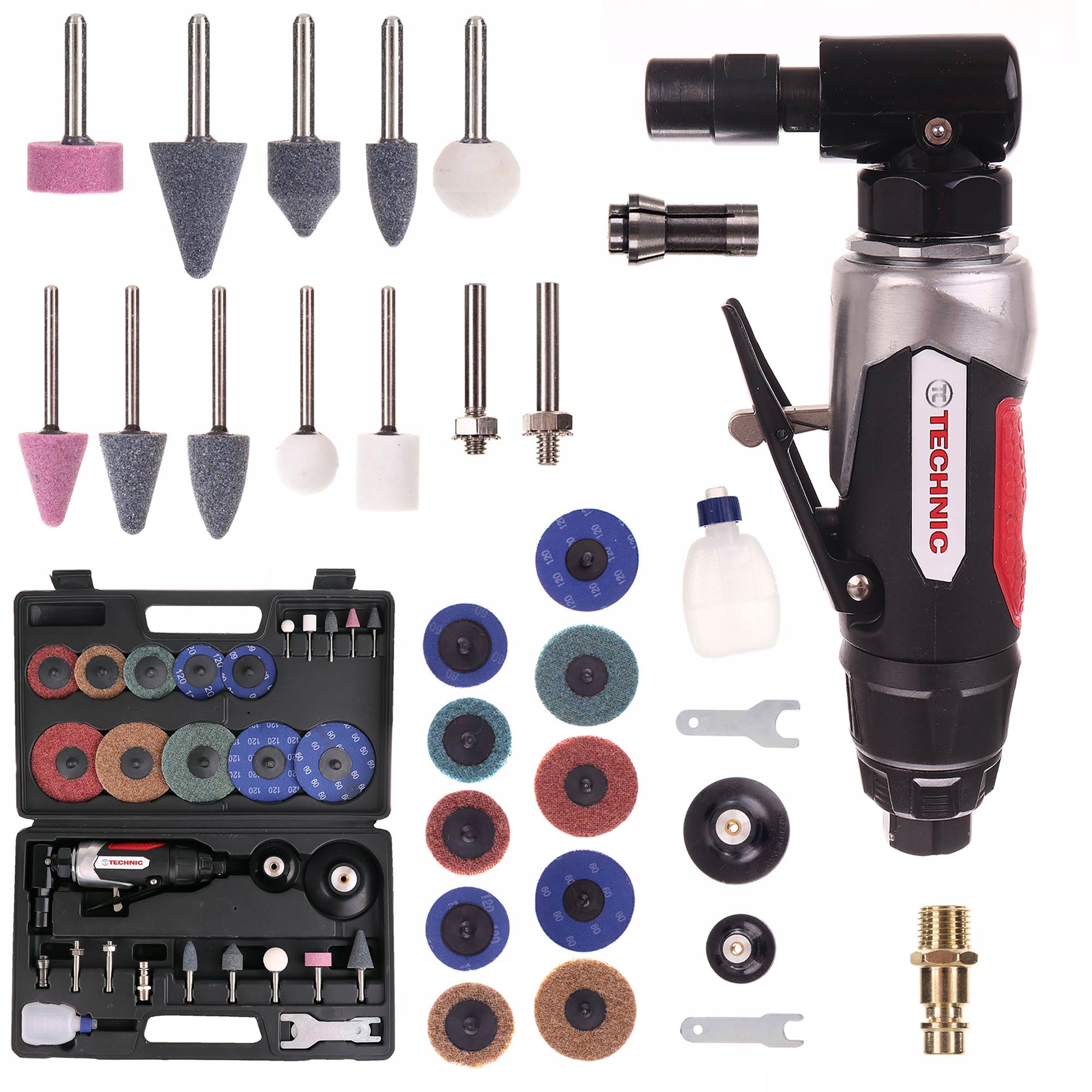 Pneumatická Úhlová Bruska 6+3 MM, Sada Kamenů, Kotouče