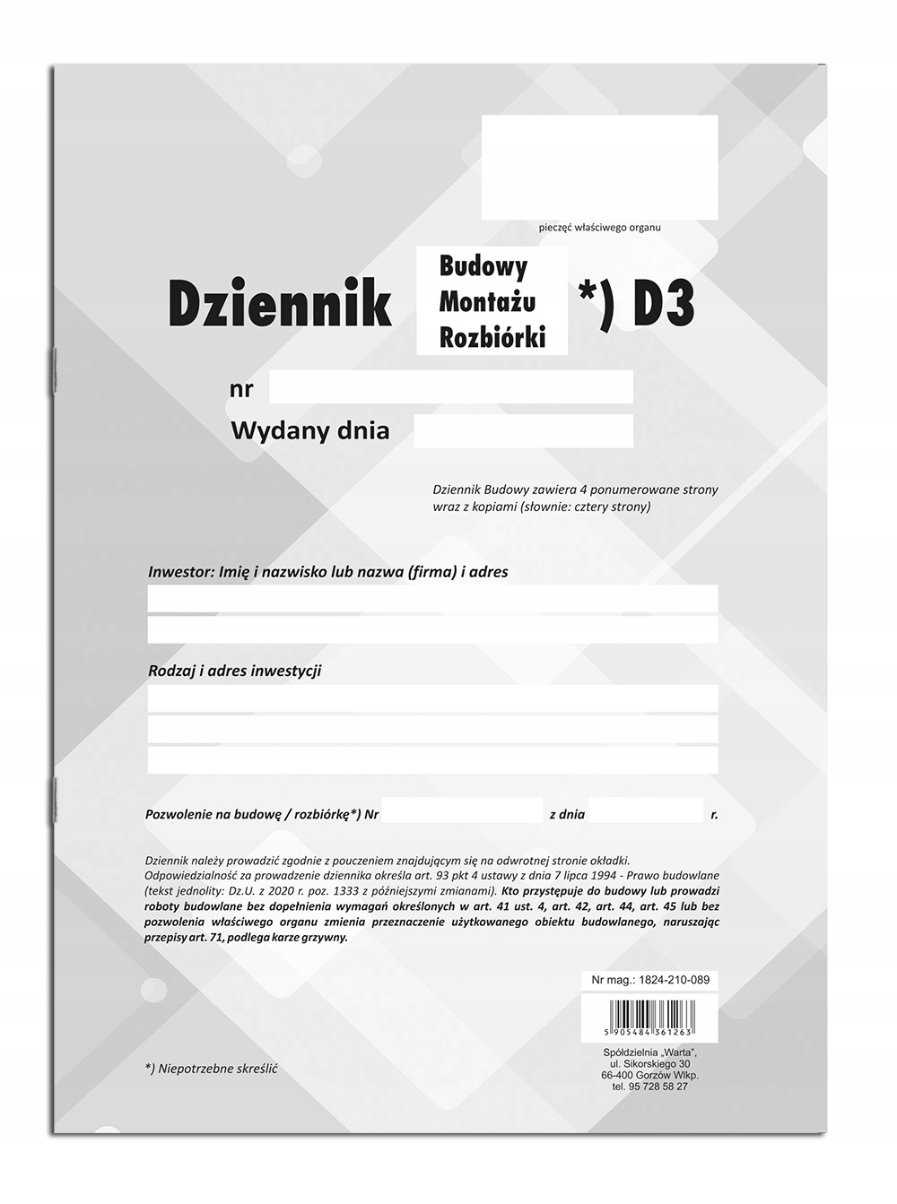 

Dziennik Budowy D3, oryginał kopia