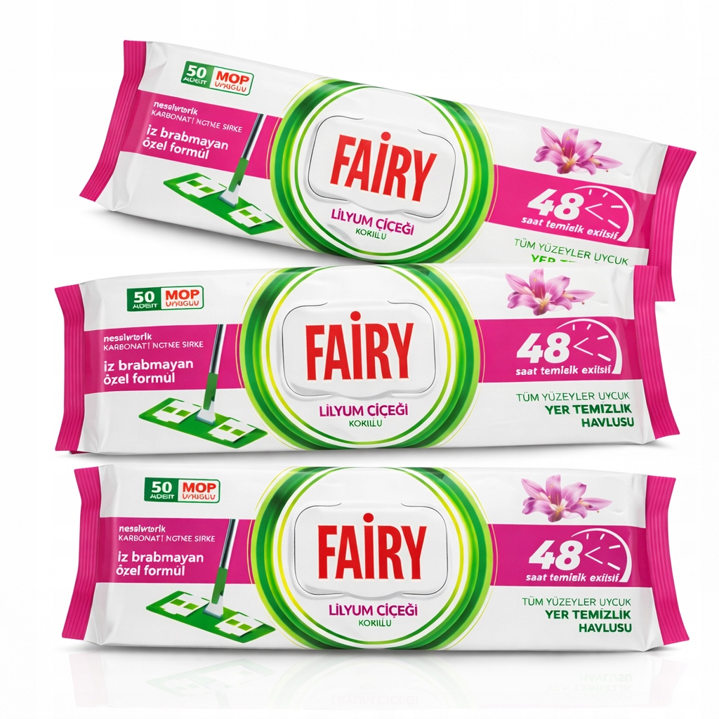 3x Fairy Vložky Do Mopu Vlhčené Utěrky Na Jedno Použití Vůně Lilie 1X50 4XL