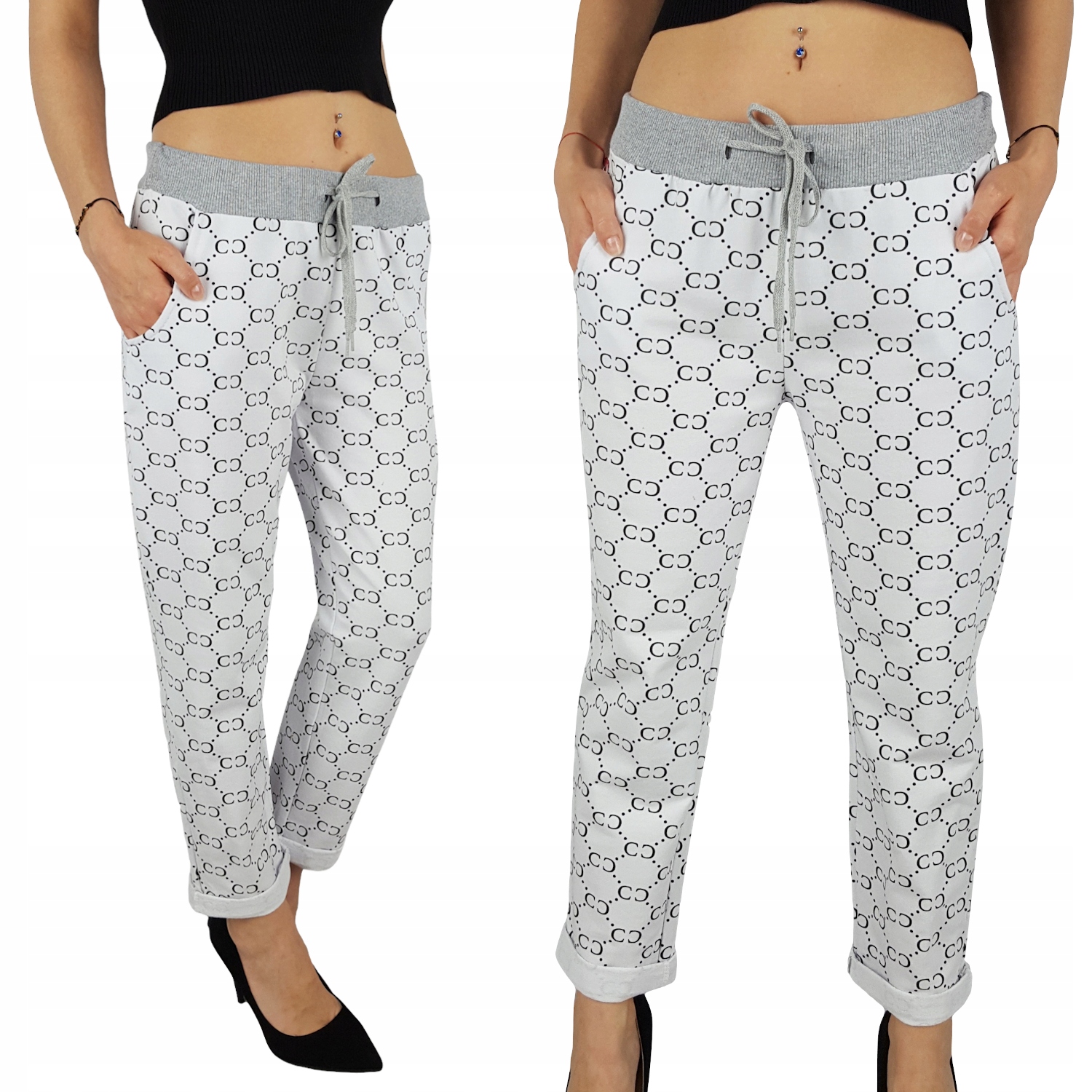 WYGODNE - SPODNIE - DRESOWE - KWIATY - Plus - Size