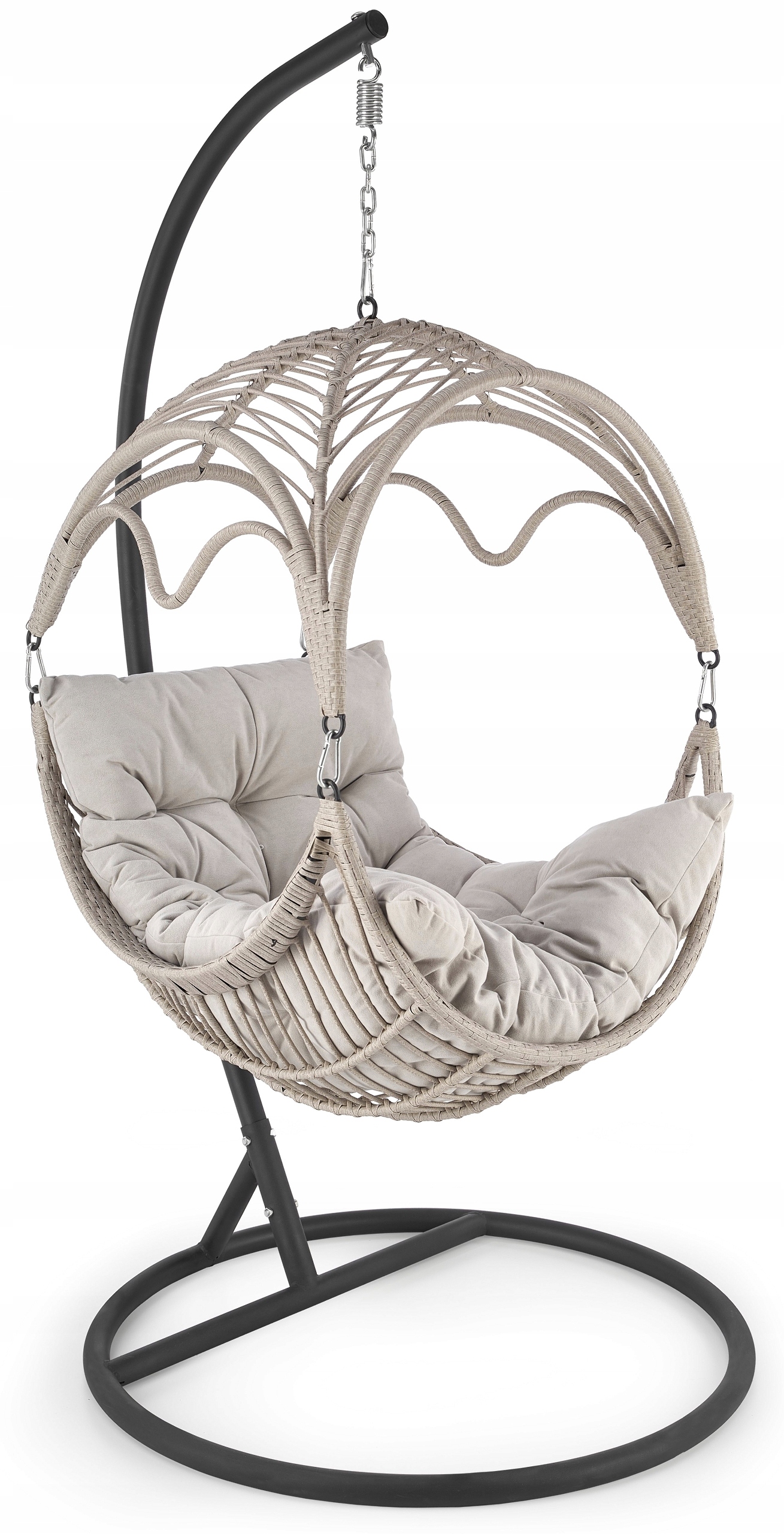 Fotel WISZĄCY KOKON technorattan z poduchą RASMUS jasny popiel Halmar Głębokość mebla 60 cm