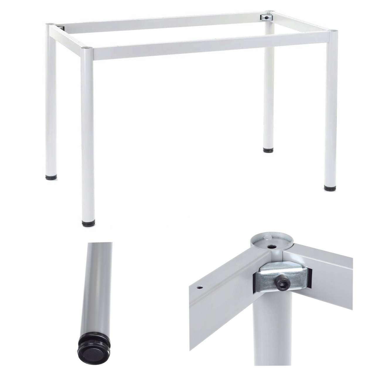 STELAŻ RAMOWY STOŁU 156X76 CM, NOGA OKRĄGŁA, BIAŁY