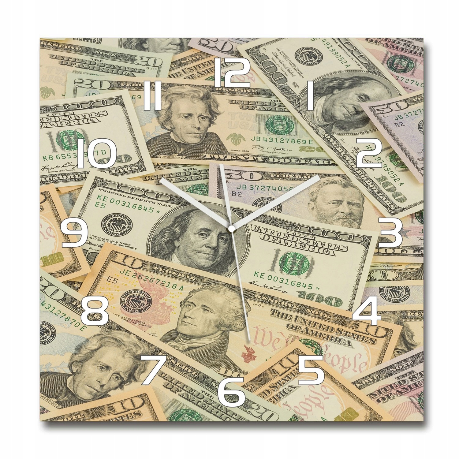 

Duży szklany zegar ścienny Banknoty dolarów 60x60