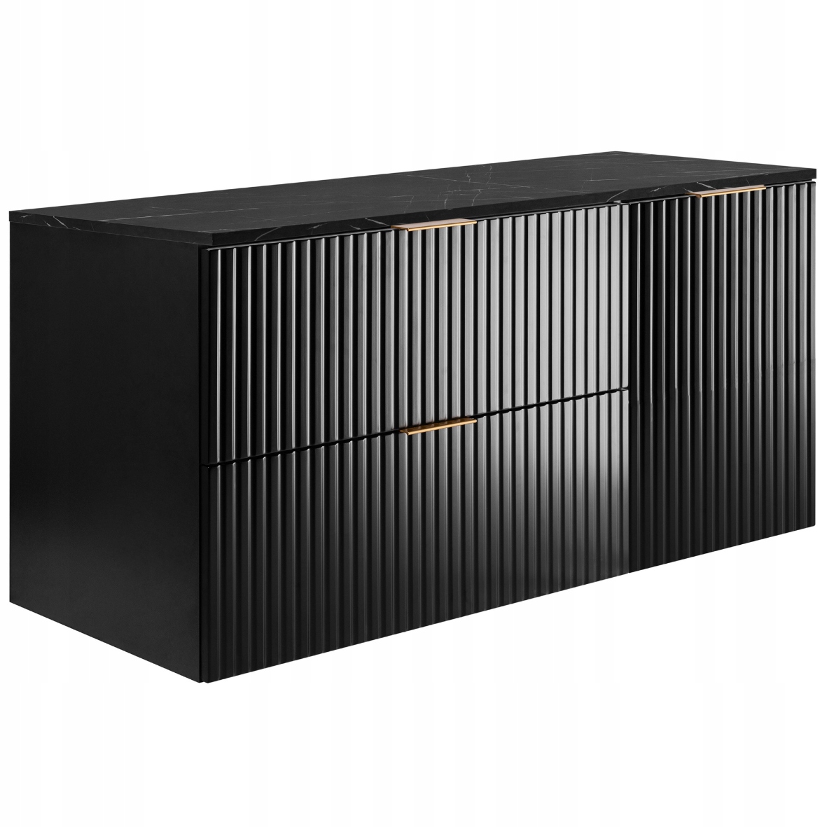 Koupelnová skříňka pod umyvadlo 100 Černá Ryflovaná Přední strana Mramor