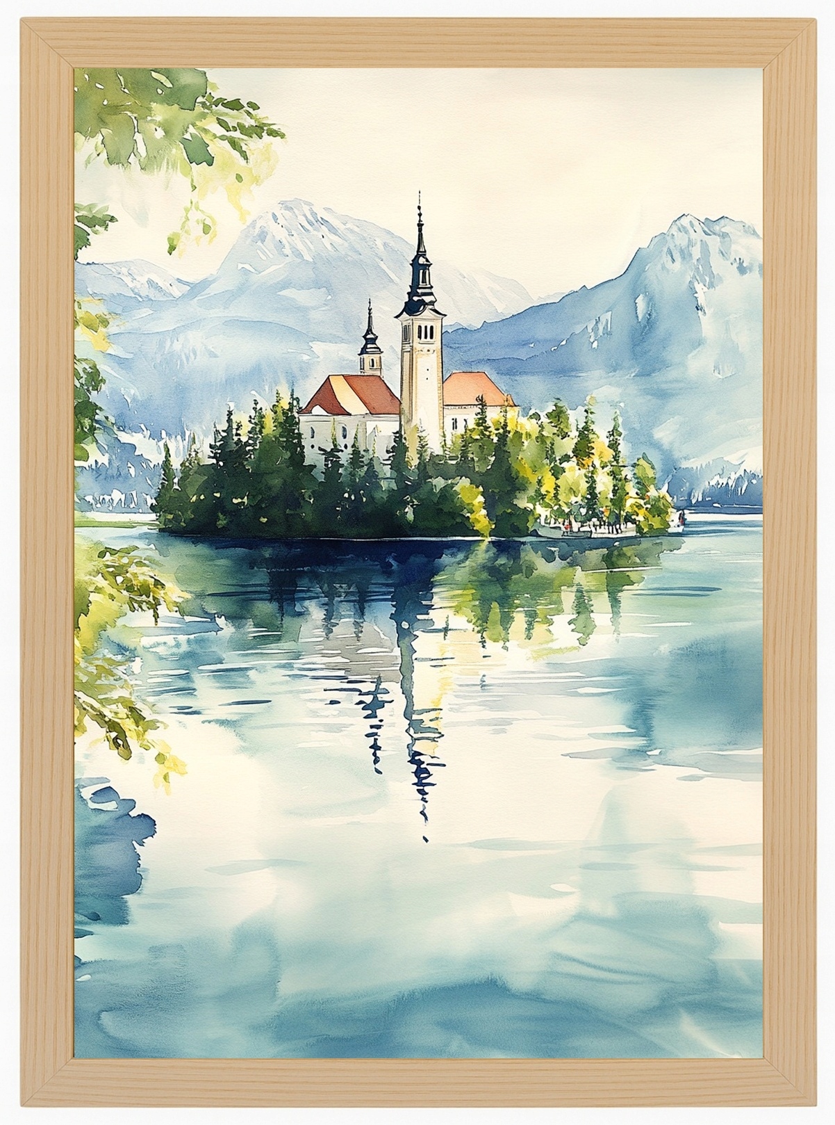 Plakát Rámeček Dřevo Krajina Slovinsko Jezero Bled Kostel Ostrov 60x80