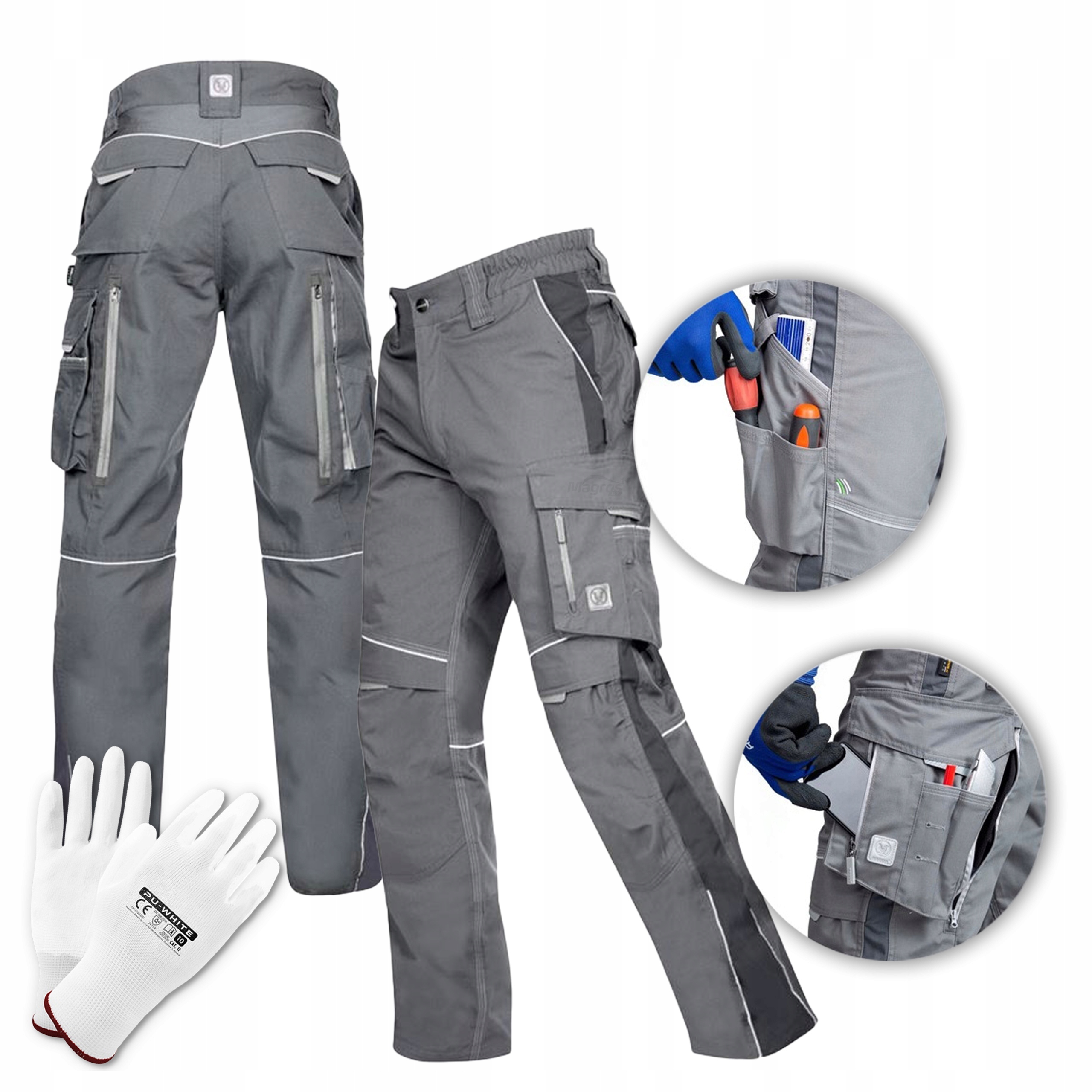 Pánské pracovní kalhoty do pasu vyztužené Cordurou Šedé Bozp Ardon Urban+ 62