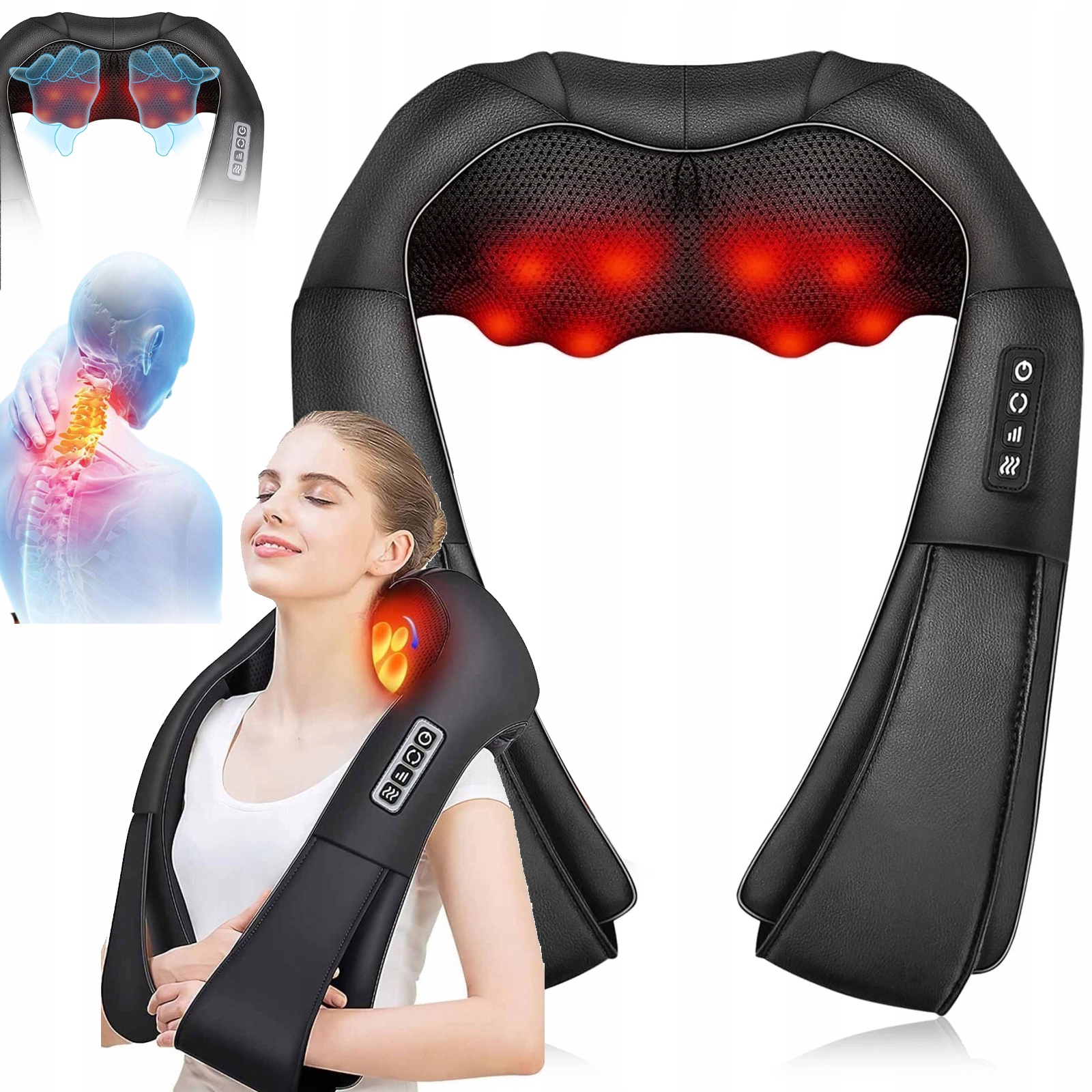 Masażer Bezprzewodowy Do Szyi Karku Ramion Pleców 24W Z Funkcją Grzania