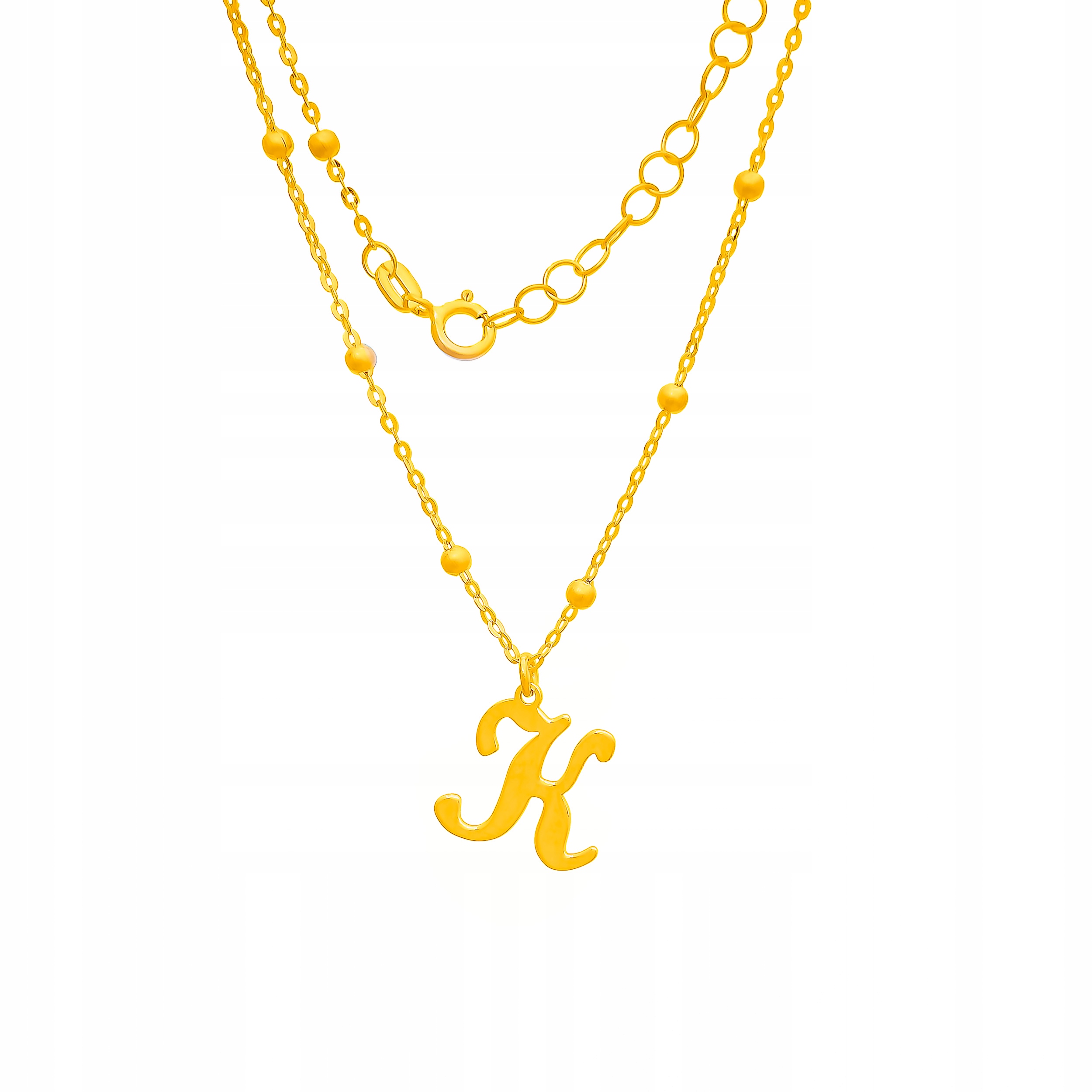 

Złoty Naszyjnik pr333 Litera K Kulki Grawer