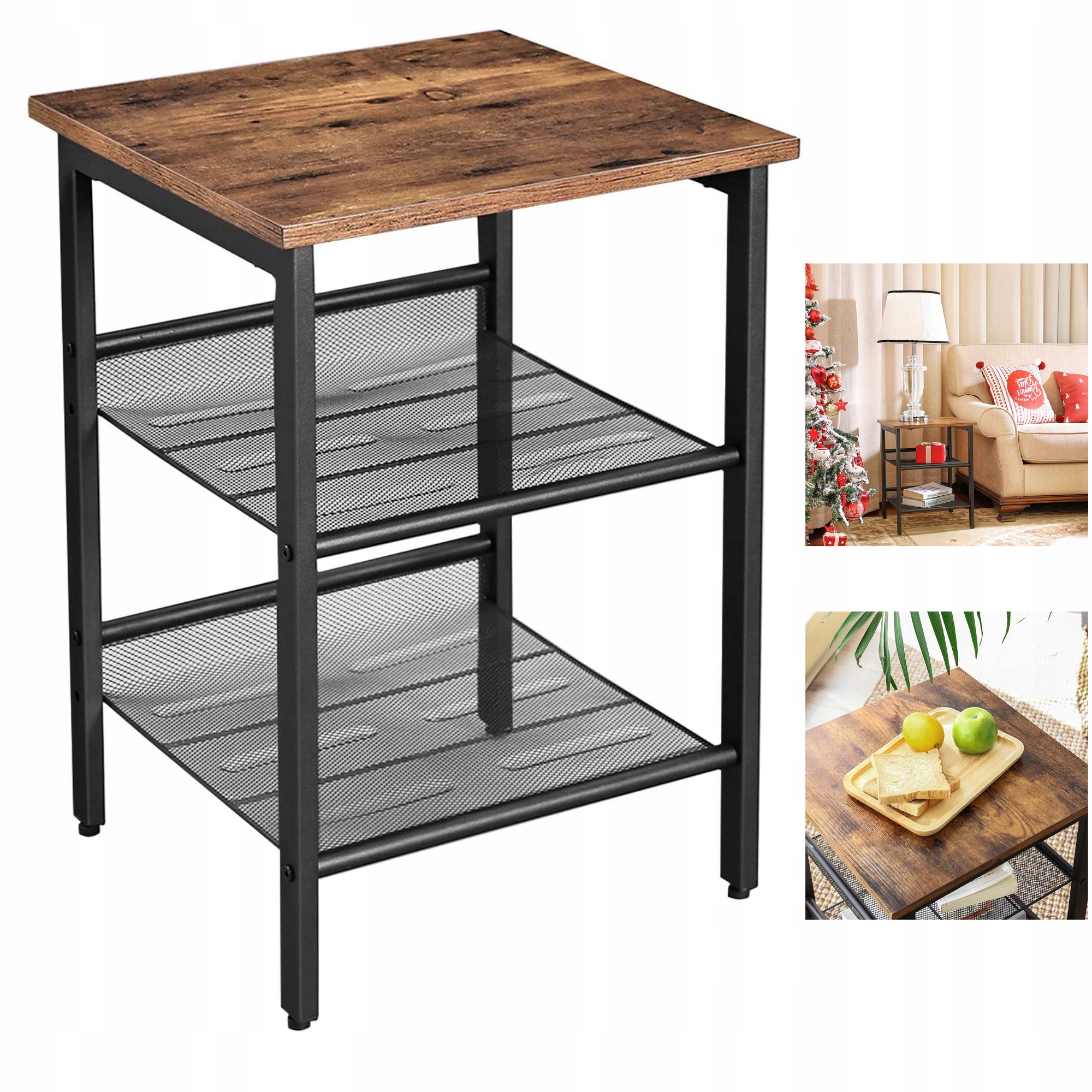 Noční stolek na kávu Skříňka s policemi loftový 40x40x55 vysoký hnědý