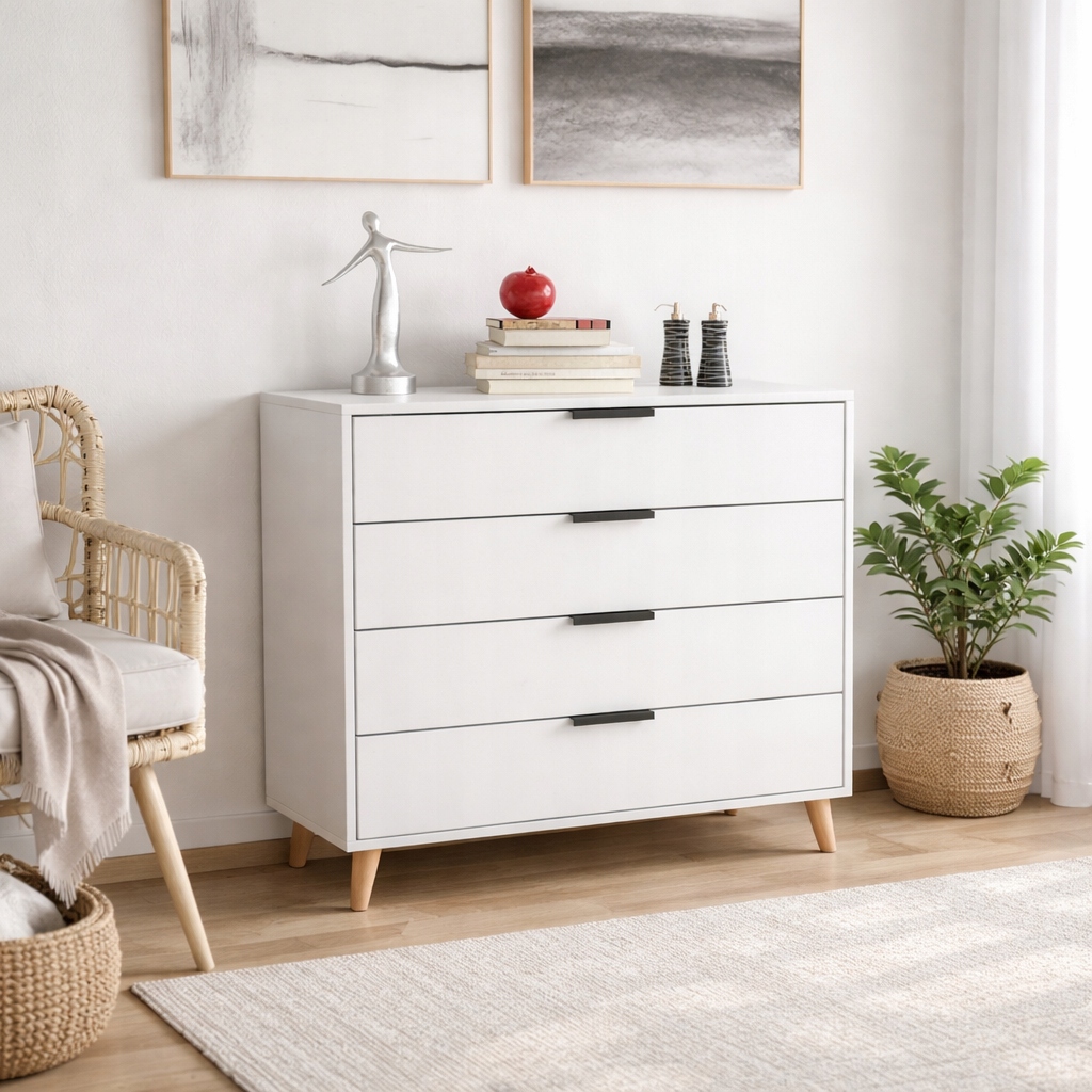 Nowoczesna komoda Neo – 4 szuflady, 80cm. Biały