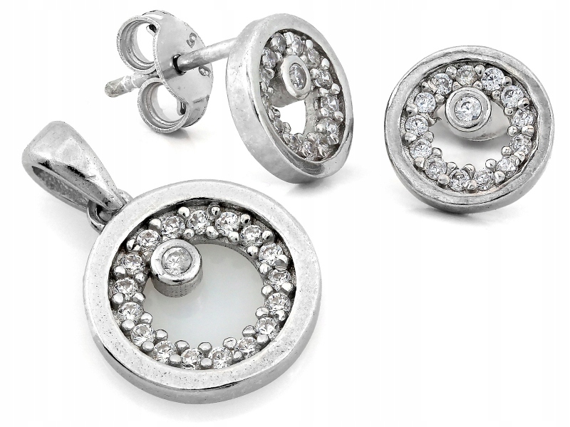 Jemný stříbrný komplet 925, kulaté náušnice a přívěsek se zirkony