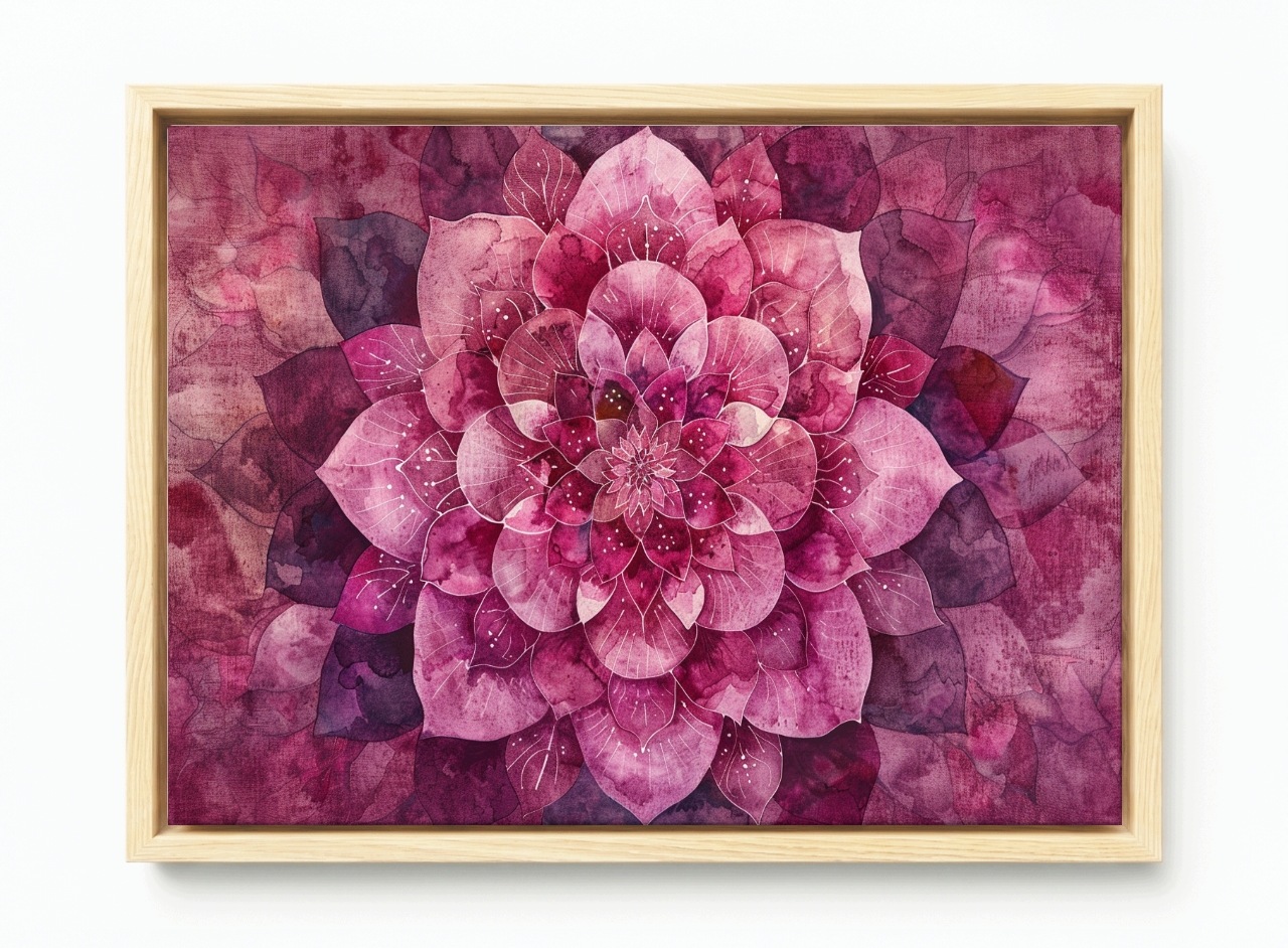Obraz Rám American Box Růžová Mandala Lotosu Harmonie Vloček 60x40