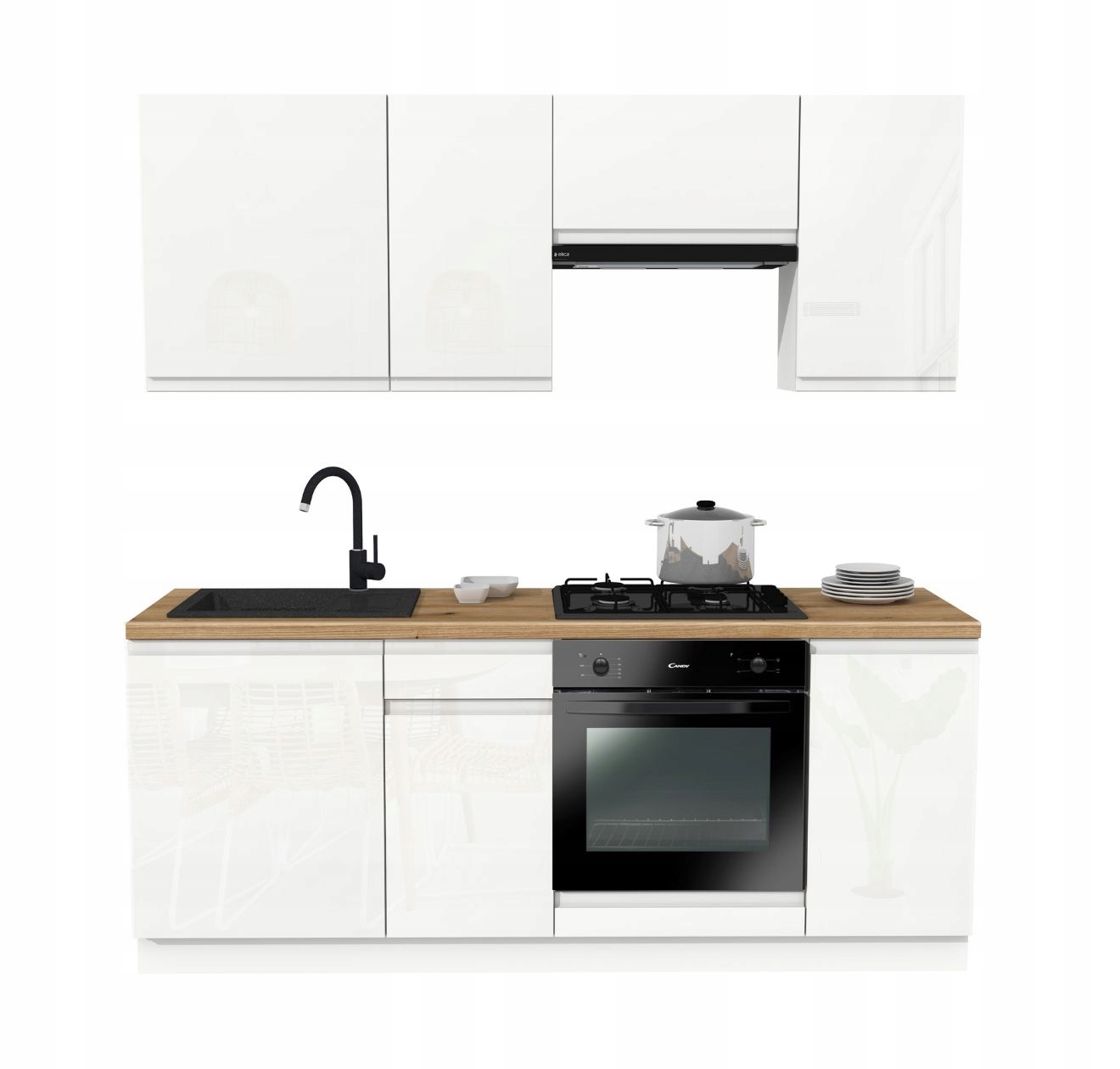 Kuchyňská sada 200 Lugo Bílý Akryl Lesk s deskou Dub Evoke