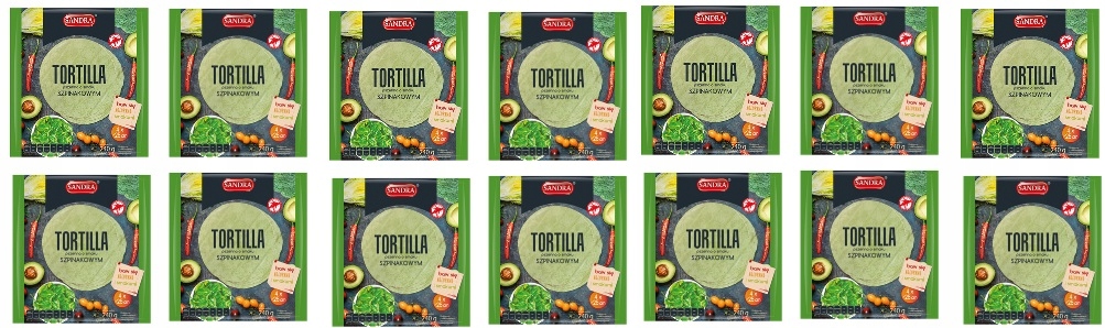 Levně 14 x 240 g Sandra Špenátová pšeničná tortilla 25 cm 4 ks Kartonových Polí