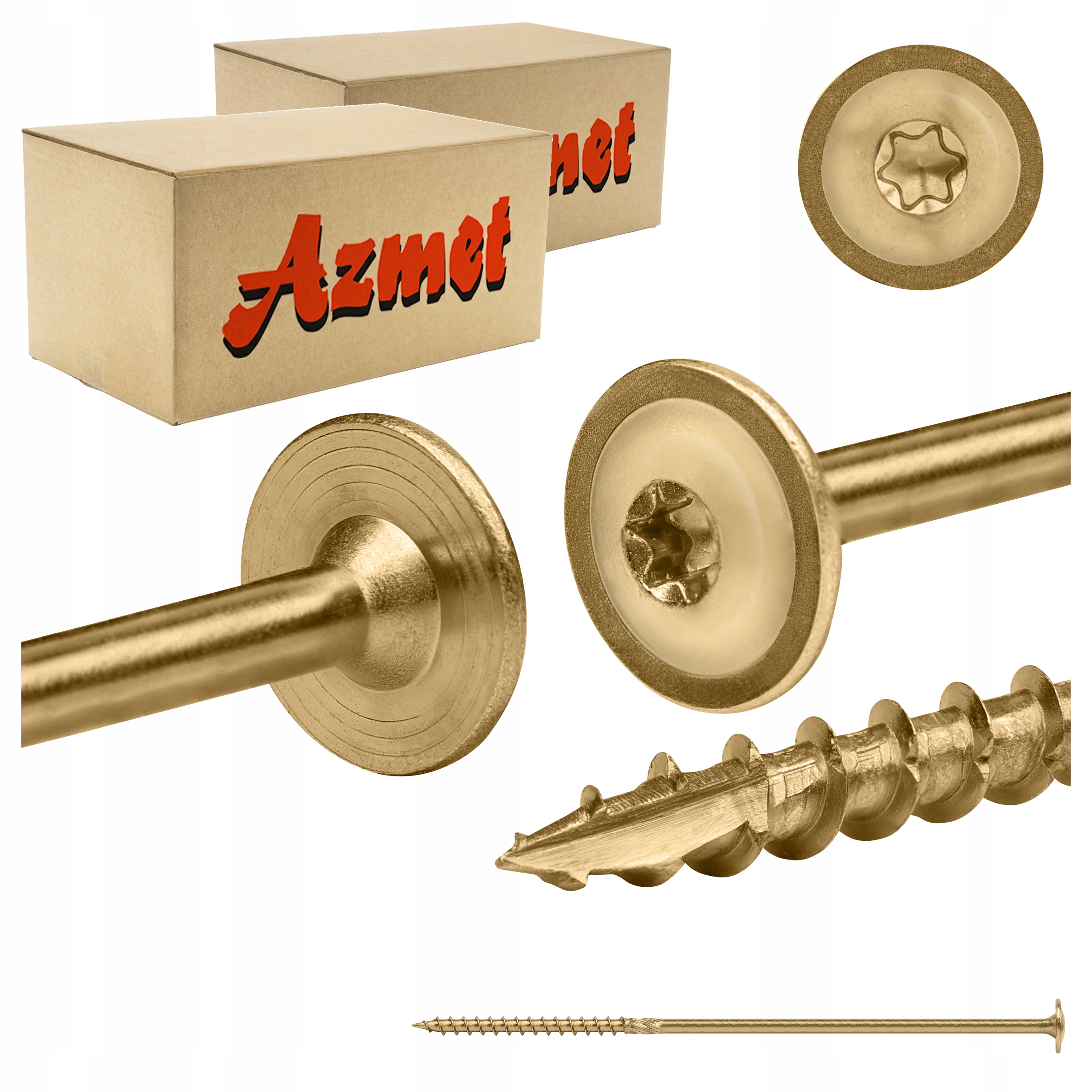 Tesařské vruty 8x240 mm Torx na dřevo talířové 100 ks Azmet WCT-08240