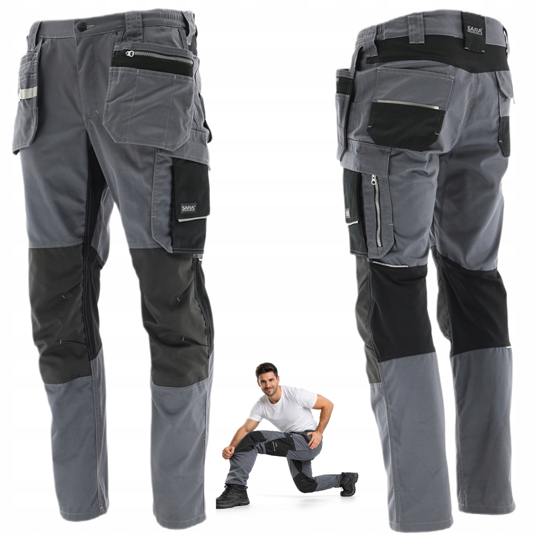 Spodnie robocze Monterskie elastyczne mocne ochronne kieszenie