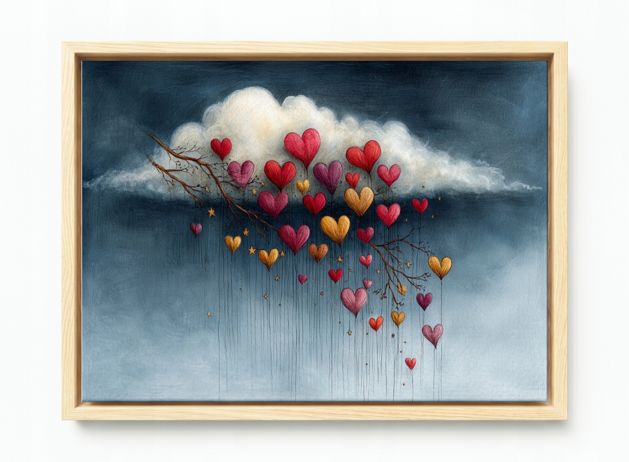 Obraz Rám American Box Barevné Srdce Nebe Déšť Láska Love 120x80