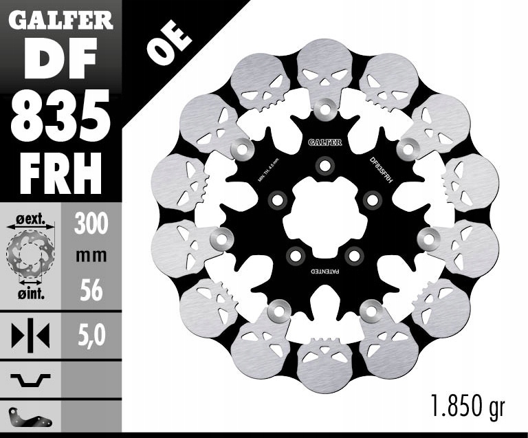 Galfer Predný Brzdový Kotúč Harley-davidson (300X56X5) Plávajúci Skull (V