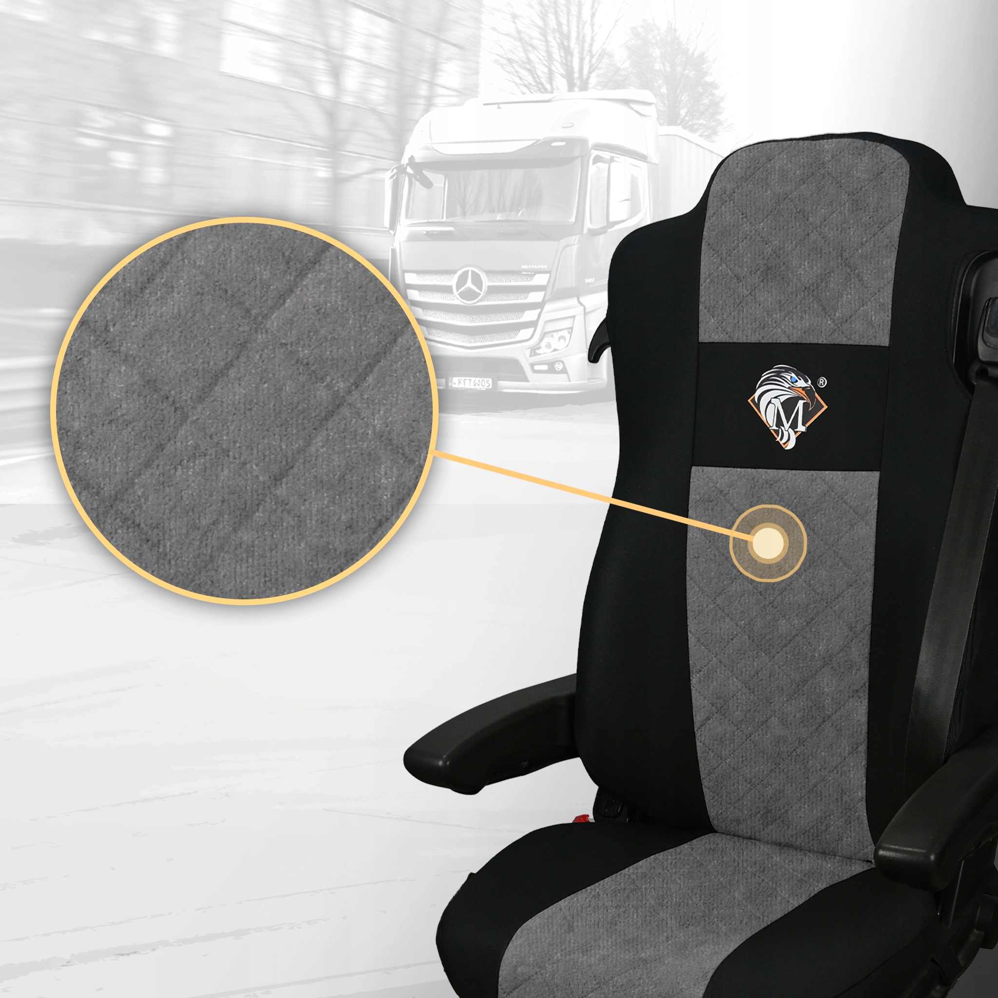 Pokrowce na fotele MERCEDES ACTROS MP4, MP5 SZARE Producent Z.P.H.U. Saba